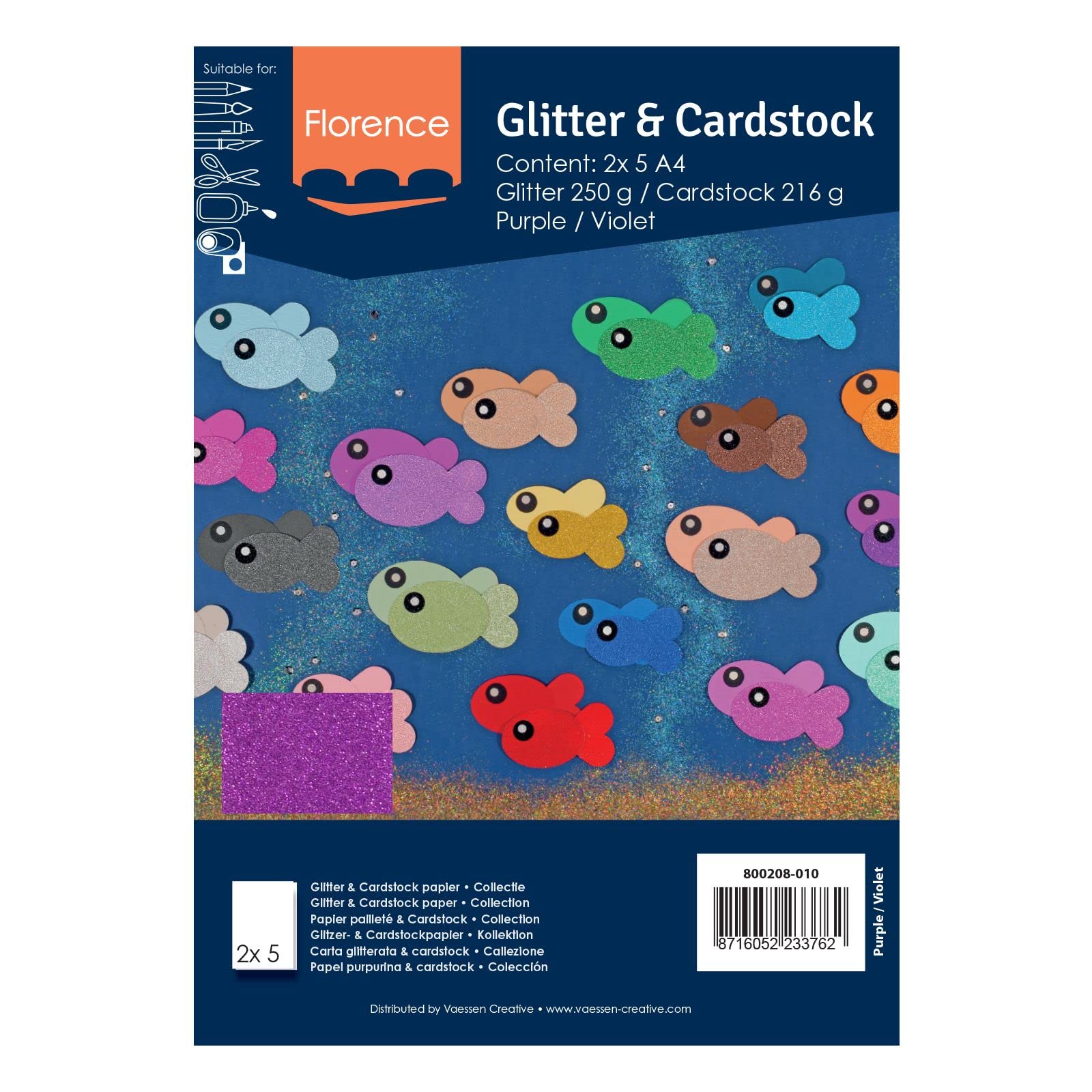 Florence Glitter Paper and Cardstock, A4 Coloured Card Making Supplies, Purple/Violet, 10 Sheets - Image 4