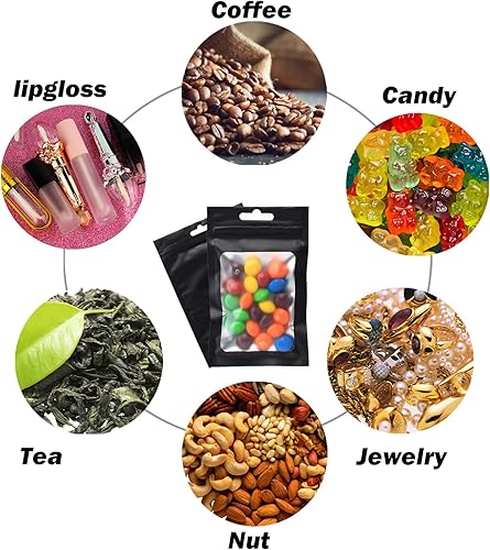 Miniatura 3 de 200 bolsas de Mylar de 5 x 8 pulgadas con cierre de ventana, bolsas de Mylar a prueba de olores para almacenamiento de alimentos, bolsa de embalaje