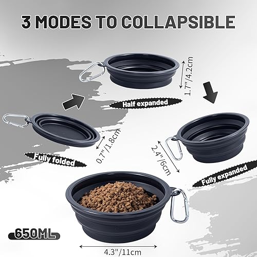 Vista 70 de SLSON - Tazón plegable portátil para perros, gatos y mascotas con 2 mosquetones para paseos, estacionamiento y viajes, para agua y comida