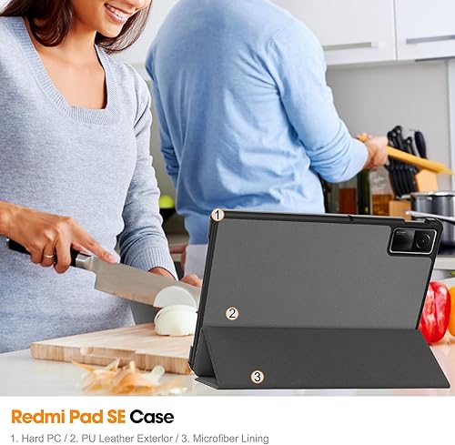 Miniatura 6 de Fundas triples para tablet Xiaomi Redmi Pad SE de 11 pulgadas 2023, función inteligente de reposoencendido automático para RedMi Pad SE de 11