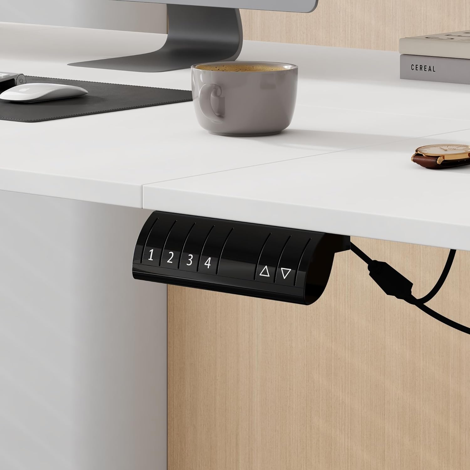 Hitow L Shaped Standing Desk Height Adjustable, 54.3" W Electric Sit Stand Desk with Drawers & Storage Cabinet, Reversible Home Office Table Corner Computer Workstation, White (29.5"-44.5" H)