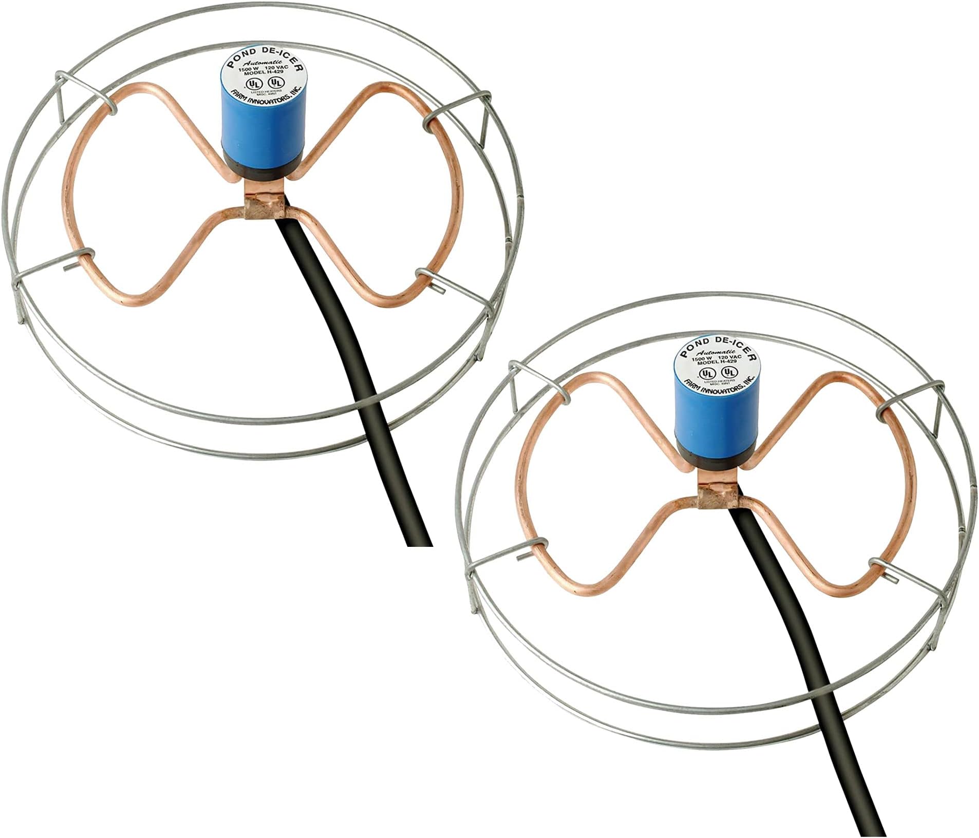 Farm Innovators1500 Watt Cast Aluminum Submergible Water Tank Deicer, with Self Regulating Thermostat and Anti Chew Cord Protector, 2 Pack
