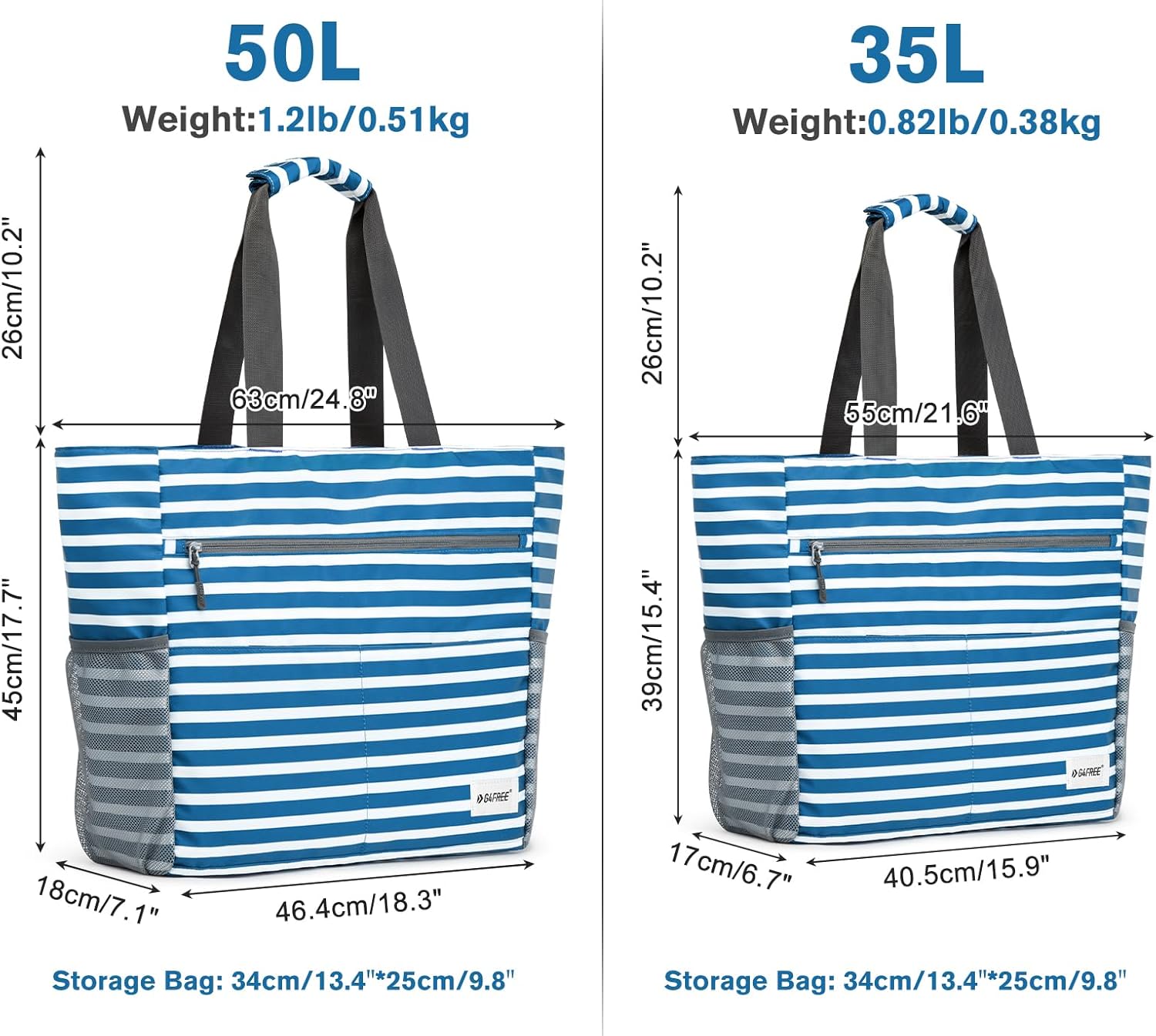 G4Free Beach Bag, Waterproof Sandproof Beach Tote Bag, Large Capacity Foldable for Women - Image 3