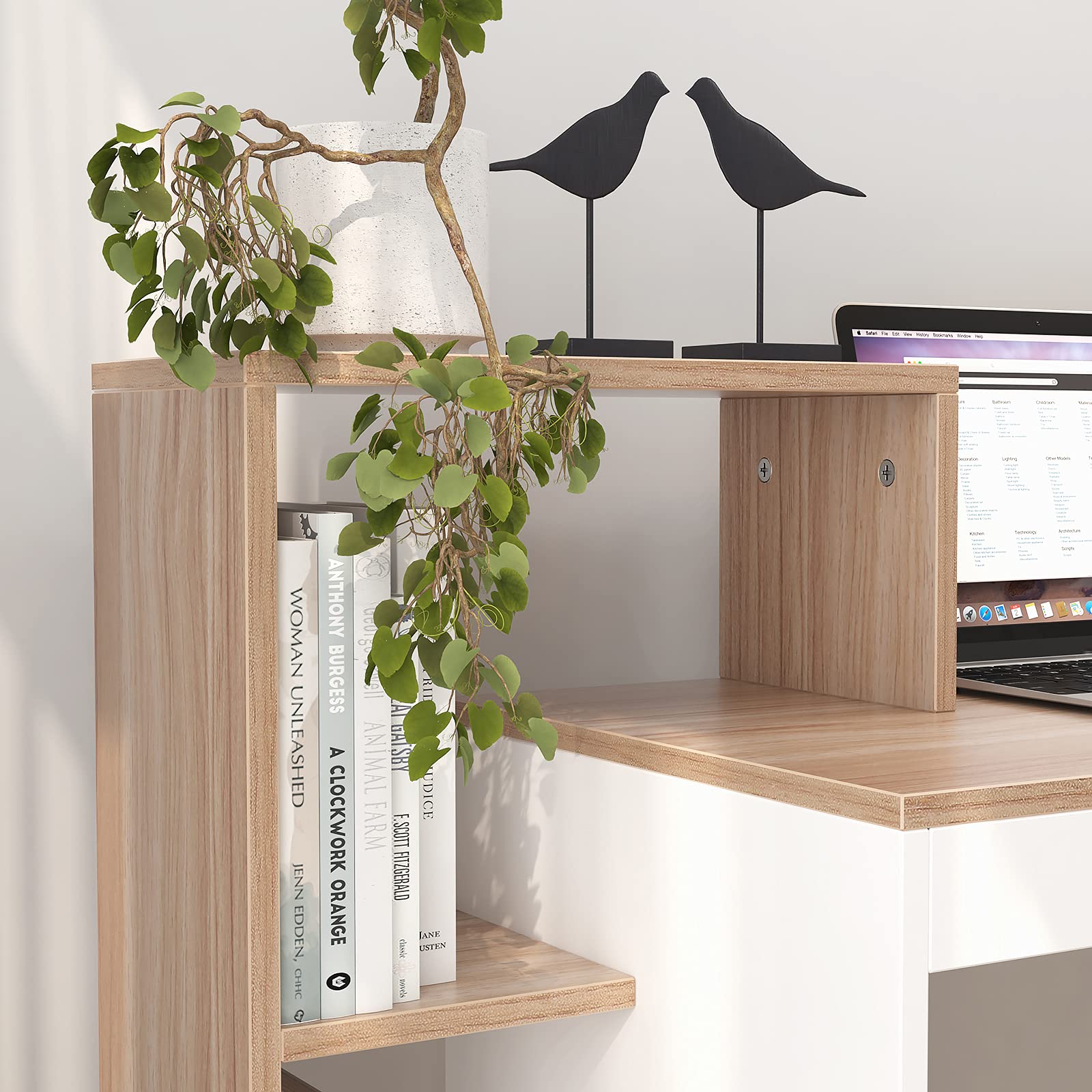 sogesfurniture BHEU-SZKST-BD-TW - Scrivania per computer portatile con ripiani, 110 x 40 x 91 cm, in teak e bianco