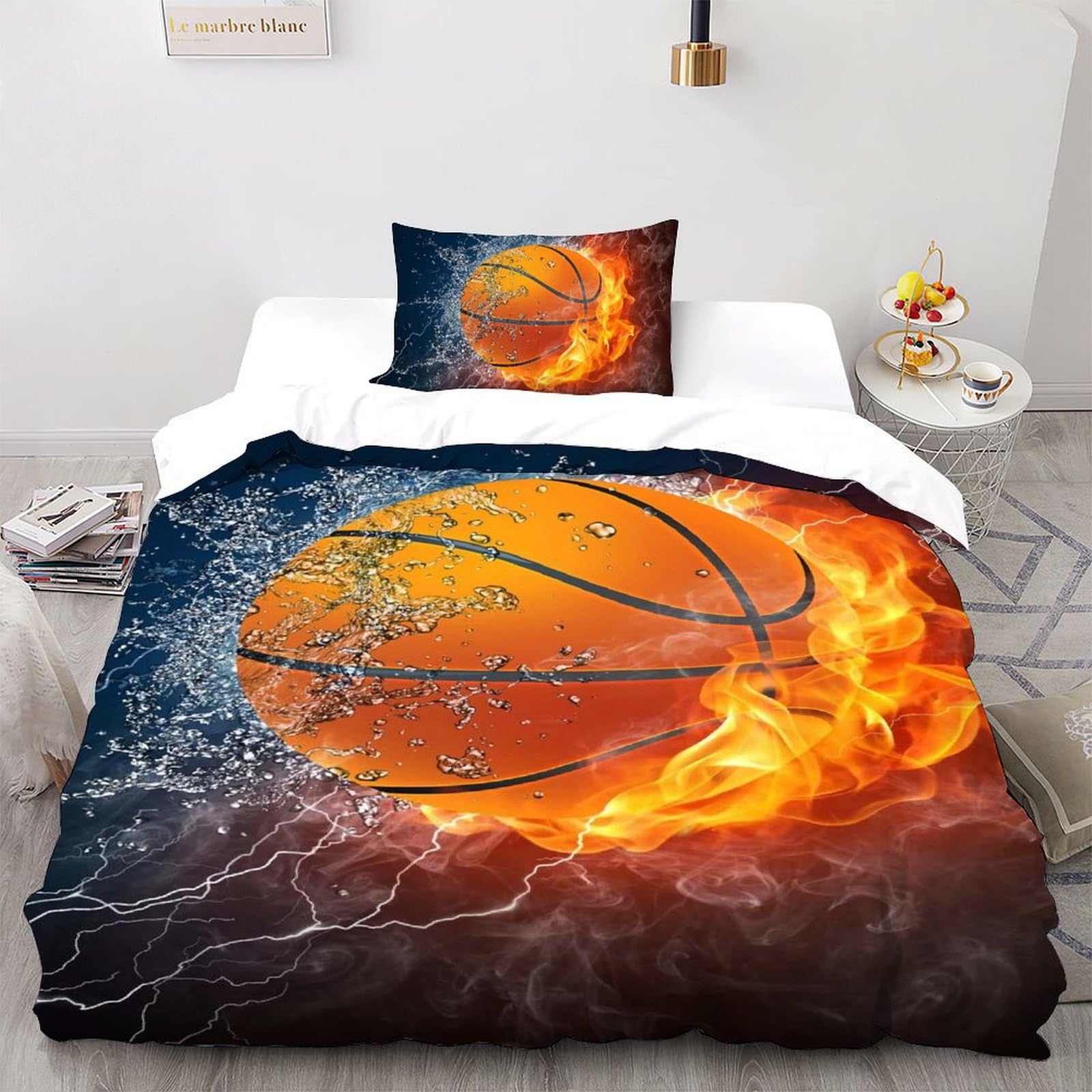 Housse de couette basket-ball 2 pièces literie sport enfant lit 1 personne