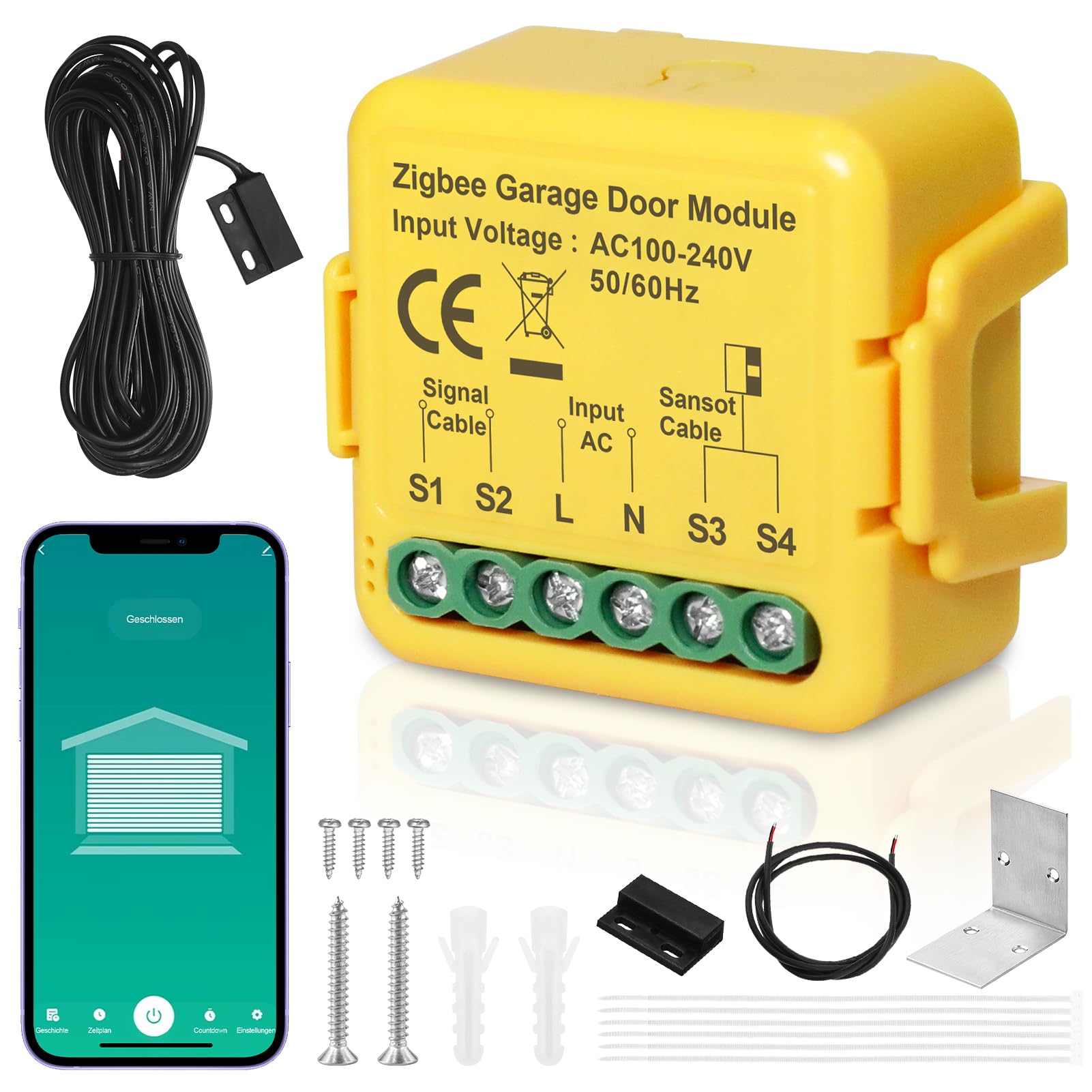 Ouvre portail connecté Zigbee, ouvre-porte de garage intelligent avec application Tuya & Smart Life, ouverture portail connecté compatible avec Alexa & Google Assistant, hub non inclus