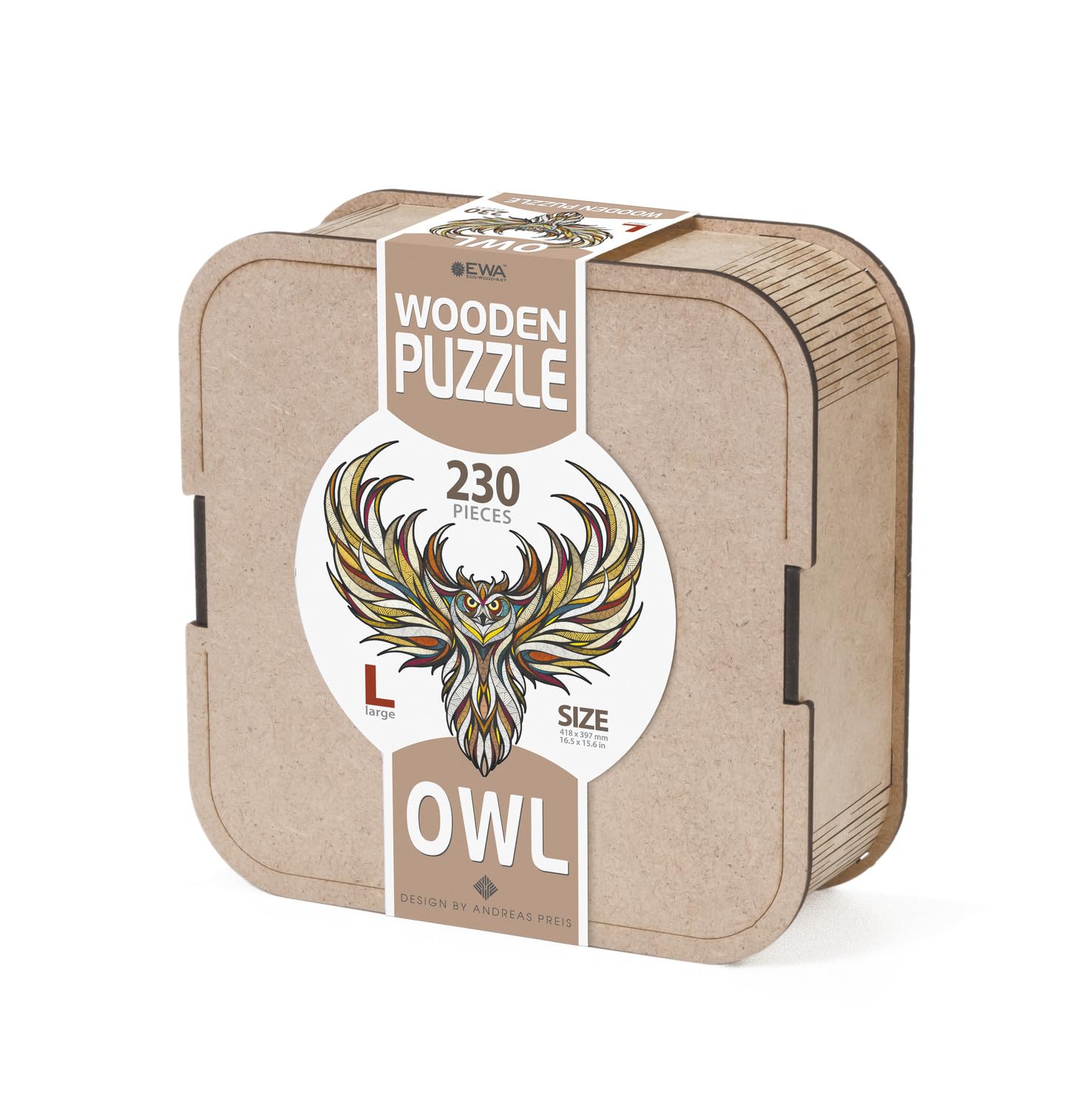 EWA Eco-Wood-Art - Owl L Wooden Box-Puzzle Classique en Bois - Casse-tête pour Adultes et Adolescents -à Monter soi-même sans Colle- 230 pièces