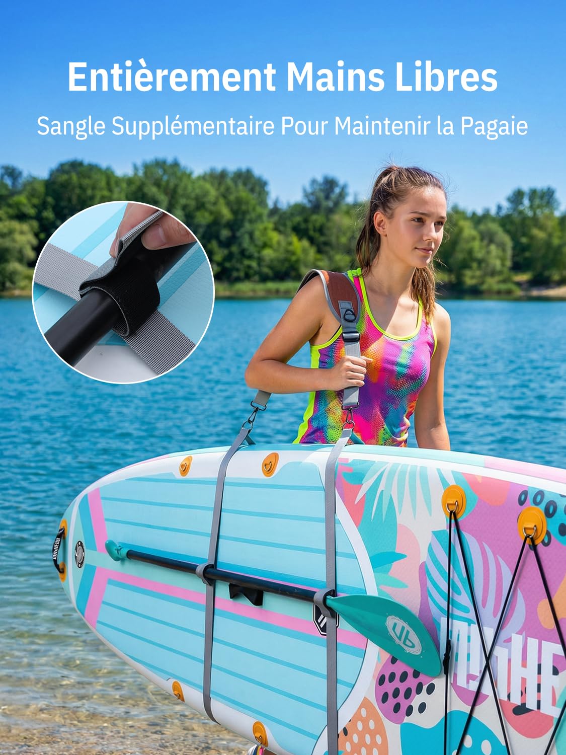 niphean Sangle Paddle, Accessoire Paddle pour Paddle Gonflable, SUP Sangle de Transport Réglable avec Sangle de Serrage pour Kayak, Paddle, Sangles de Planche de Surf avec Bandoulière Matelassée