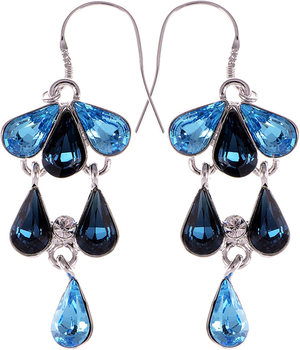 Alilang Womens Crystal Blue Rain Teardrop Cluster Fish Hook Dangle Earrings