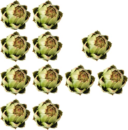Paquete de 11 Alcachofas artificiales verdes grandes - Verduras artificiales y frutas falsas para decoración de cocina