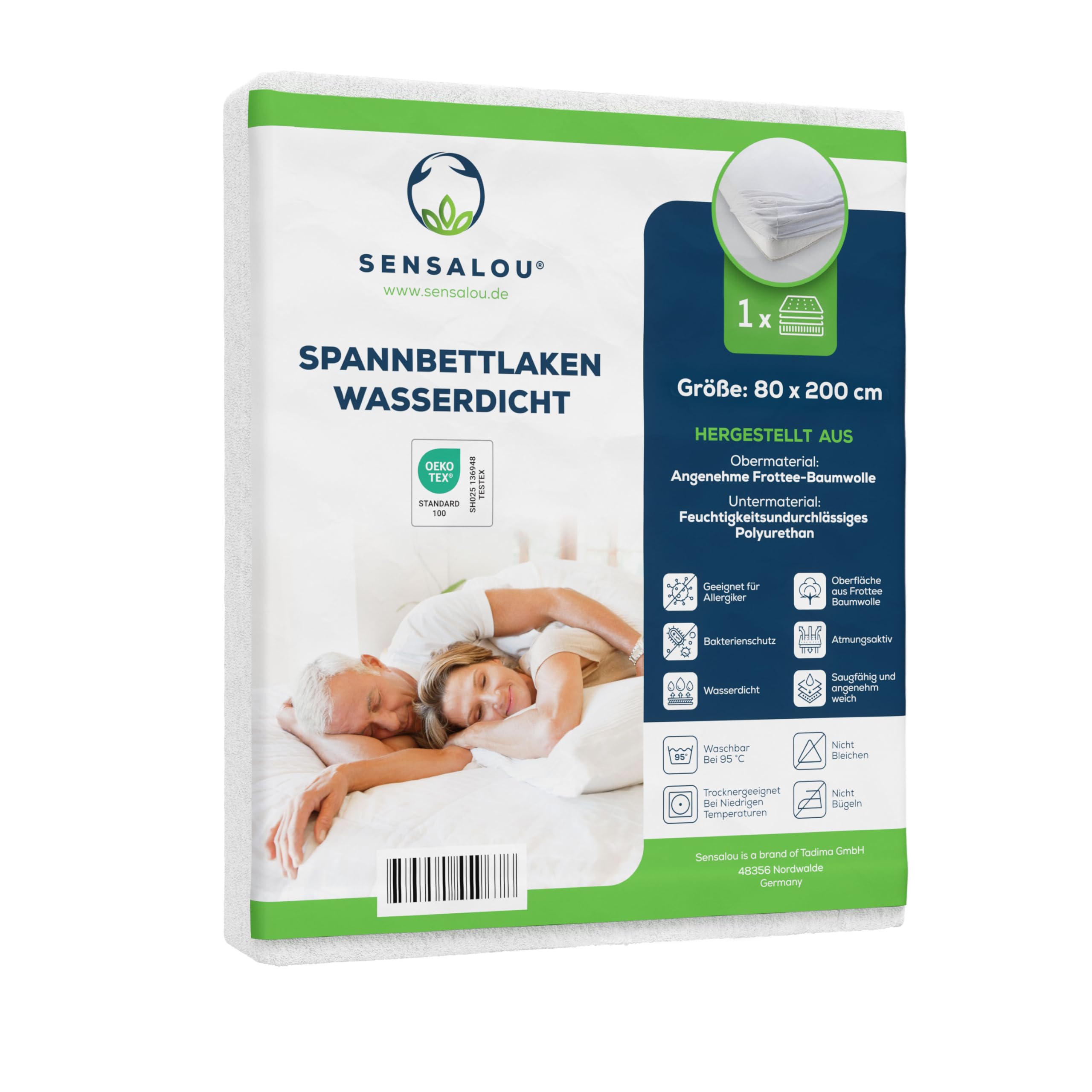Sensalou Waterproof Fitted Sheet 80x200 cm, Leakproof Mattress Cover for Kids and Adults