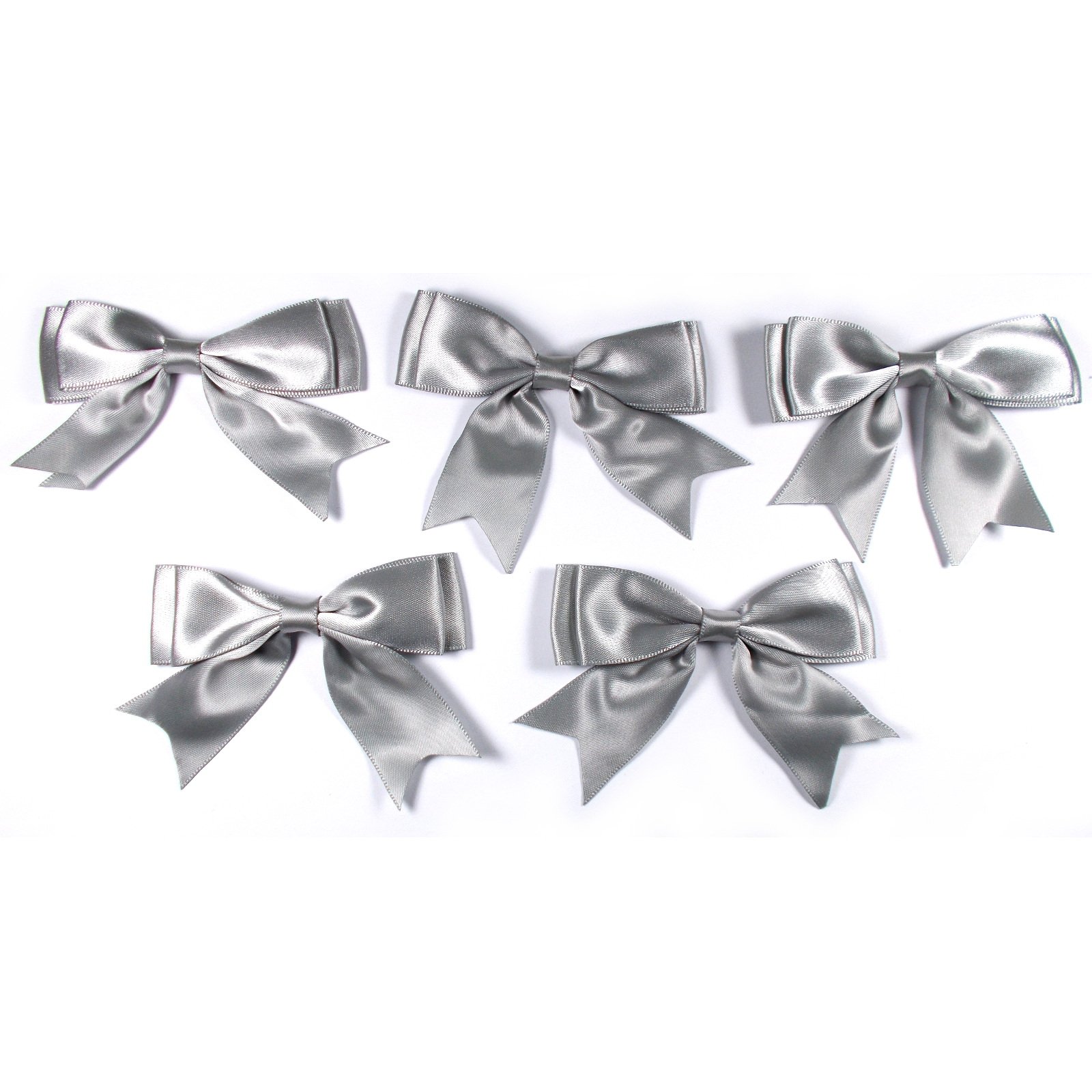 Push The Button Grey Large Satin Ribbon Double Bows 8Cm Wide Pack Of 5 (Grey)