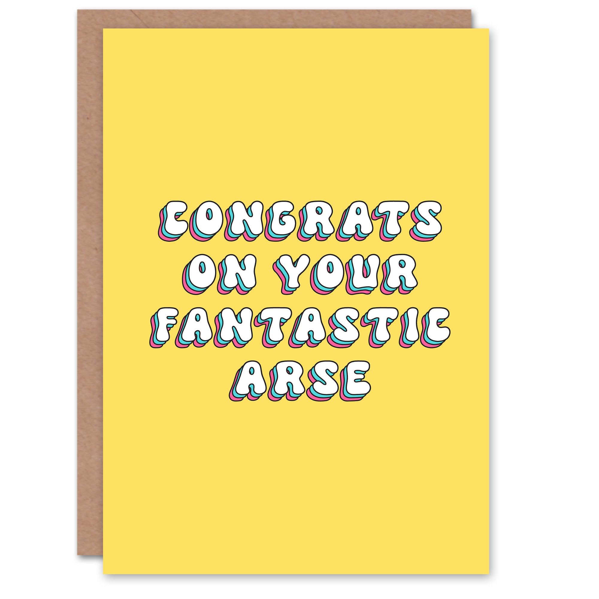 Artery8 Greeting Card Congrats on Your Fantastic Arse Retro Yellow For Her Wife Woman Girlfriend Birthday Card