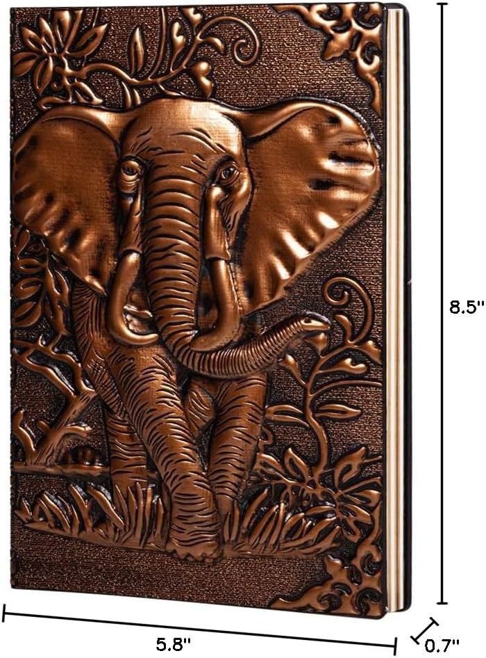molshine A5 (5.5" x 8.3") Embossed Journals Vintage Notebook,Retro Bronze Diary,100 Sheets Paper,Hardcover Travel Notepad for Writing,Sketchbook,Gift,Decoration,Elephant(RedBronze) - Image 7