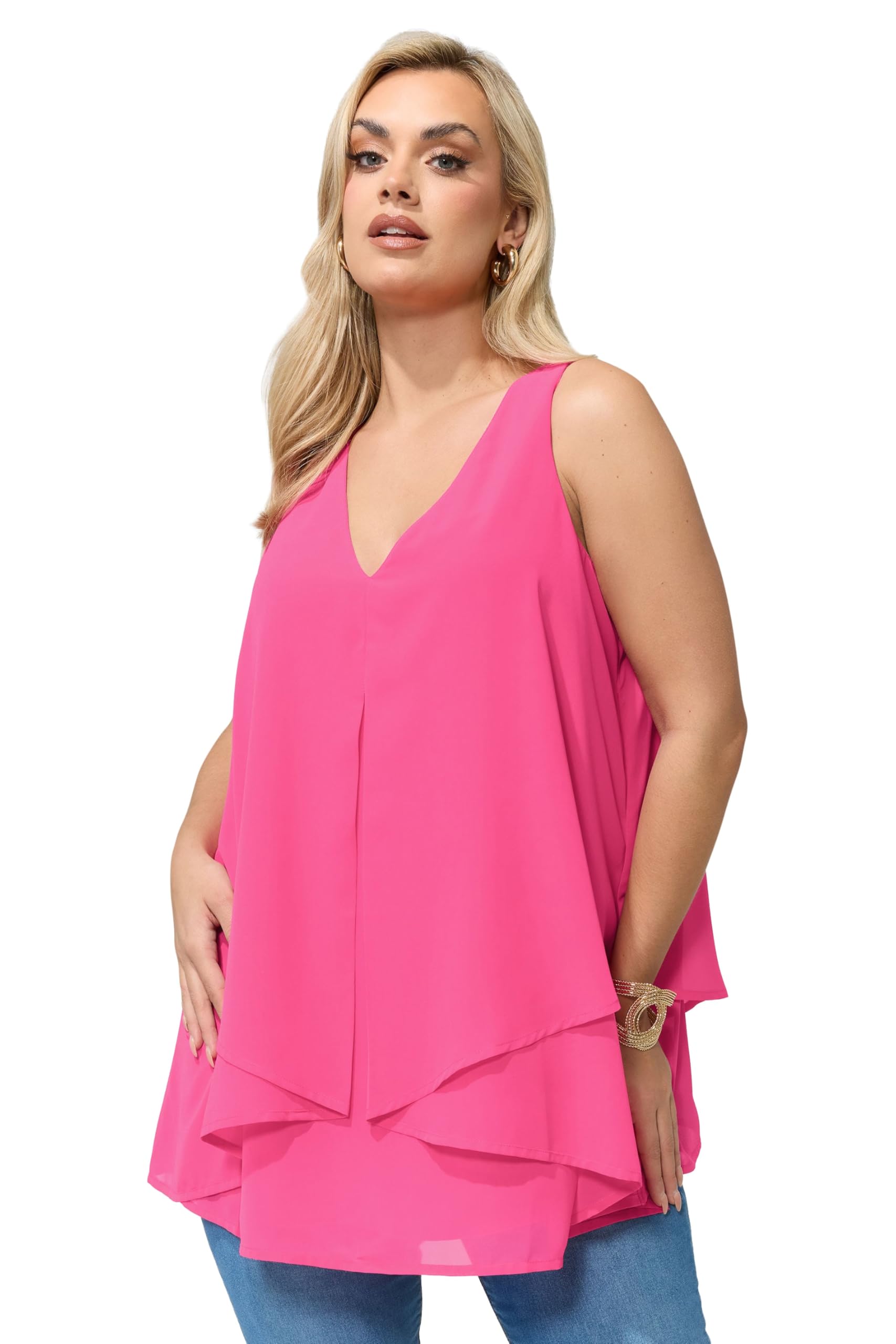 Yours Women's Layered Blouse in Fuchsia | Size: 30-32