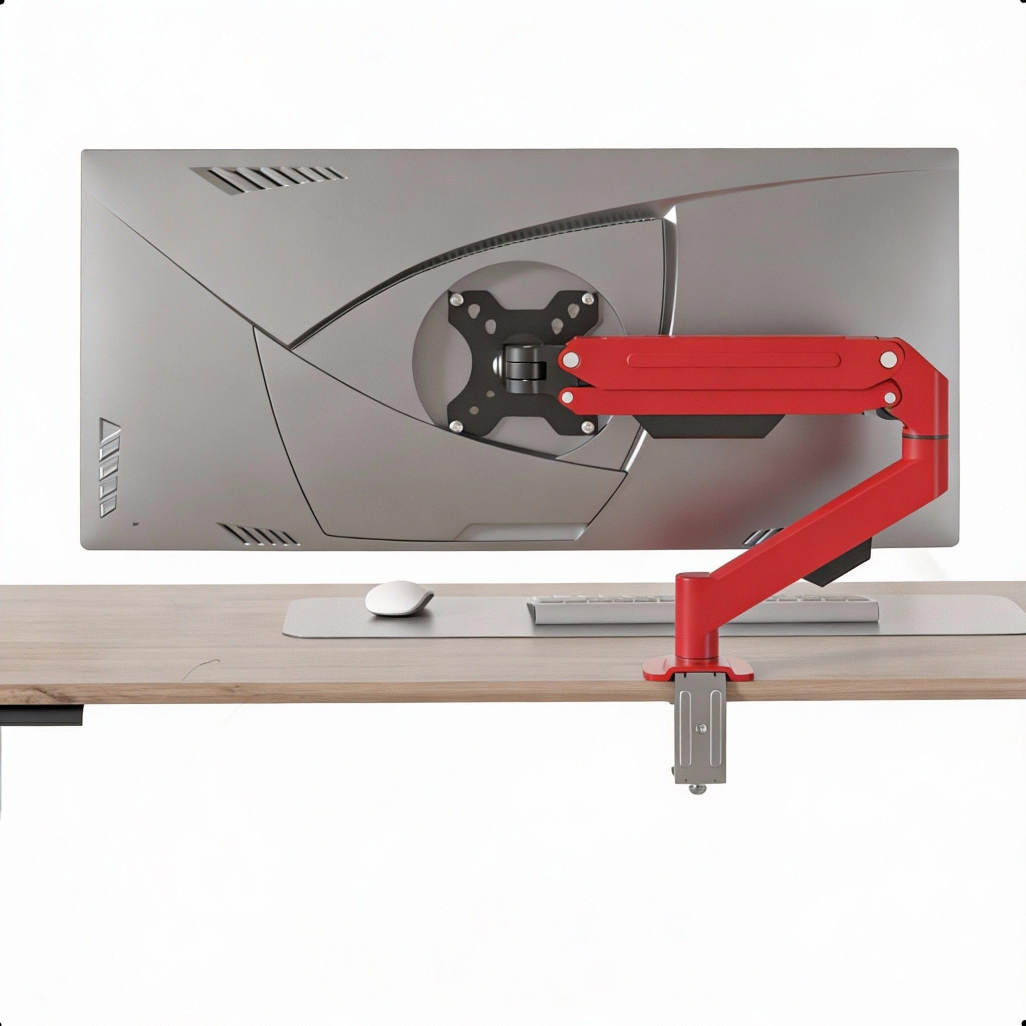 Supporto per monitor da 17 – 34 pollici, con molla a gas, capacità di carico di 2 – 9 kg, supporto per monitor, braccio singolo, morsetto per scrittura, 50/75/100 mm (rosso)