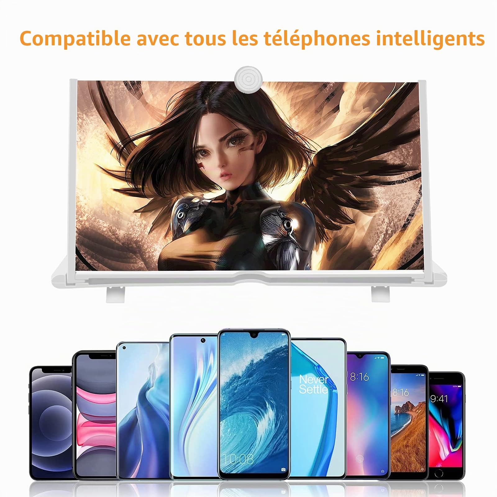 16 Pouces Loupe d'écran de Smartphone,agrandisseur ecran Telephone Idee Cadeau Noel Homme et Femmes Original Utile(Blanc)