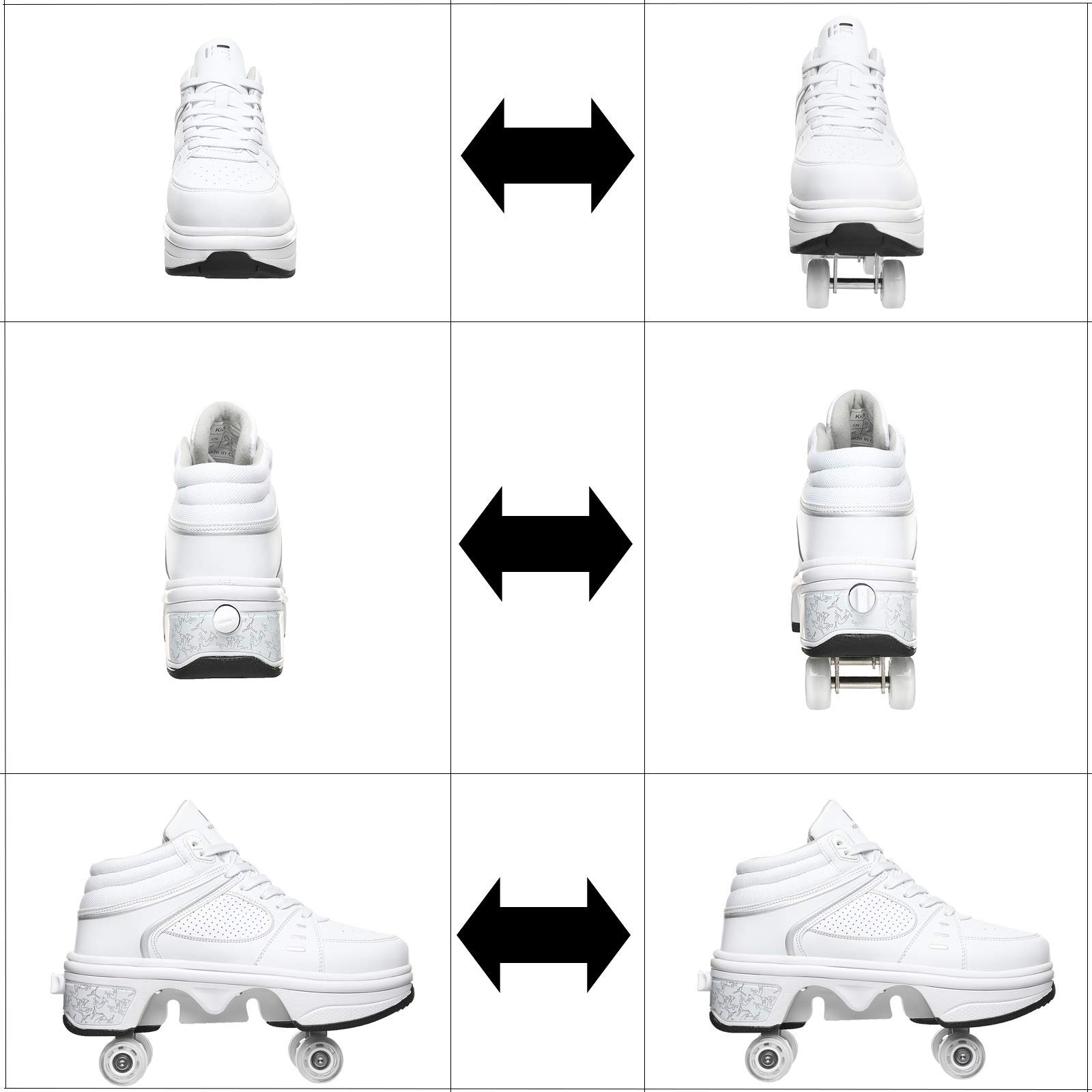 Multiuso 2 in 1 Pattini A Rotelle Scarpe,Pattini Rotelle Regolabili A 4 Ruote Pattini con Luce LED per Donna Uomo, Pattini A Rotelle Scarpe da Tennis,EUR36