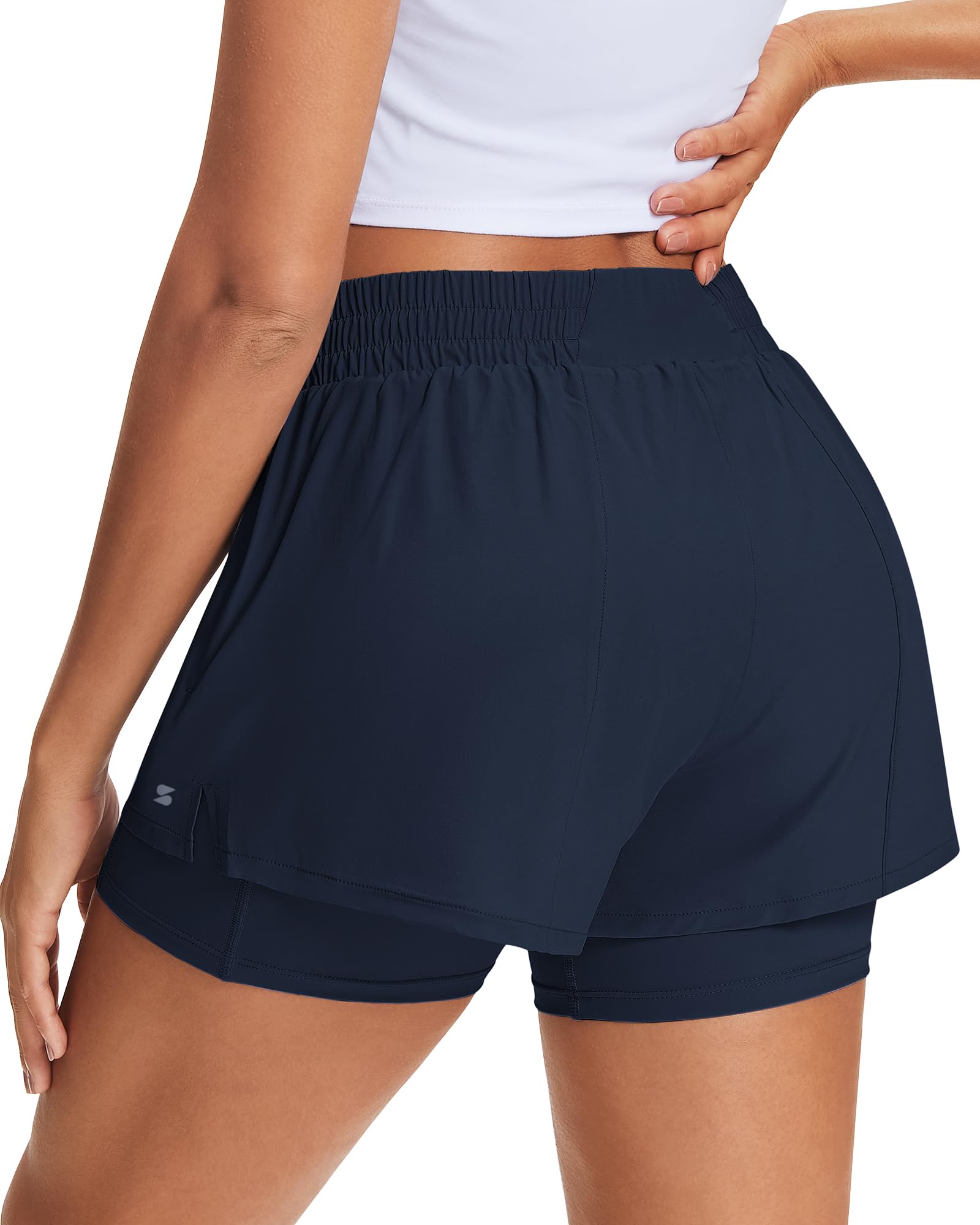 Stelle Women's 2 in 1 Running Shorts Athletic Workout Gym Shorts High Waisted Shorts with Liner Zipper Pockets