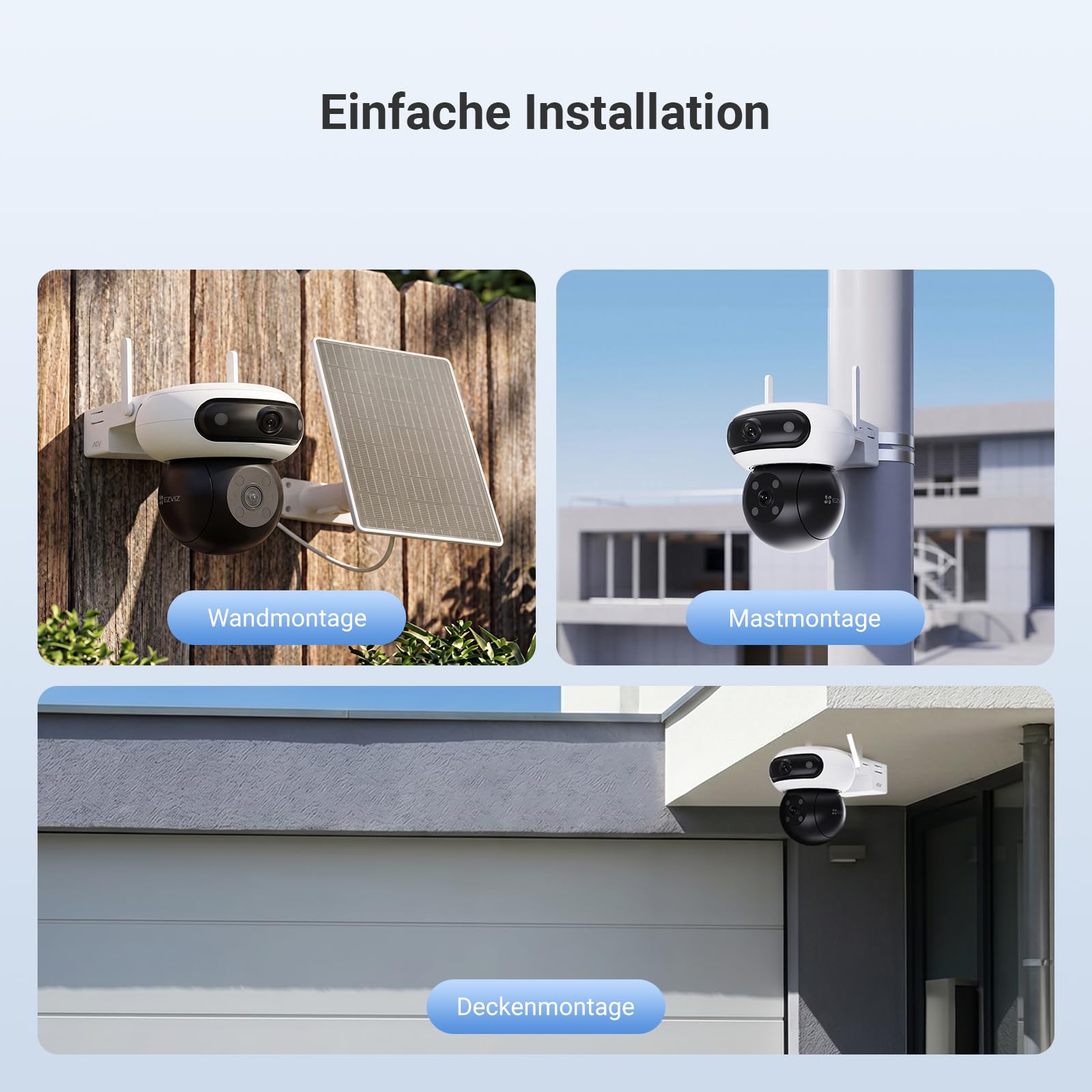 EZVIZ 3K+3K Akku Überwachungskamera Aussen mit 8W Solarpanel CB90 Dual | Dual-Objektiv, 10400mAh Batterie, Auto-Tracking, Farbnachtsicht, Personen/Fahrzeugerkennung, Zwei-Wege-Audio, Ohne Abo