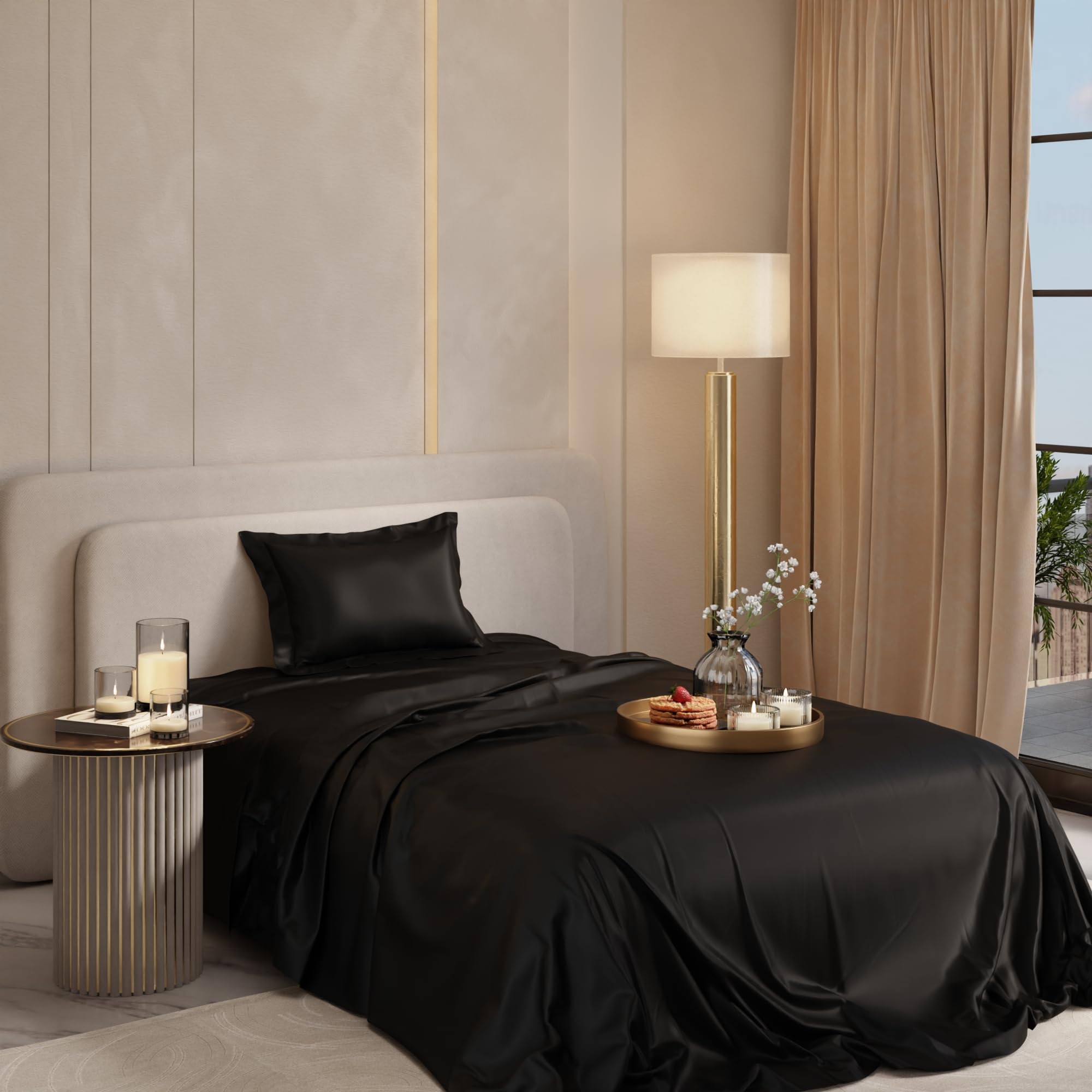 Stoa Paris Satin Bedsheet Single Bed with Pillow Covers Couples Gift Gifts for Boyfriend Girlfriend Husband Wife Wedding