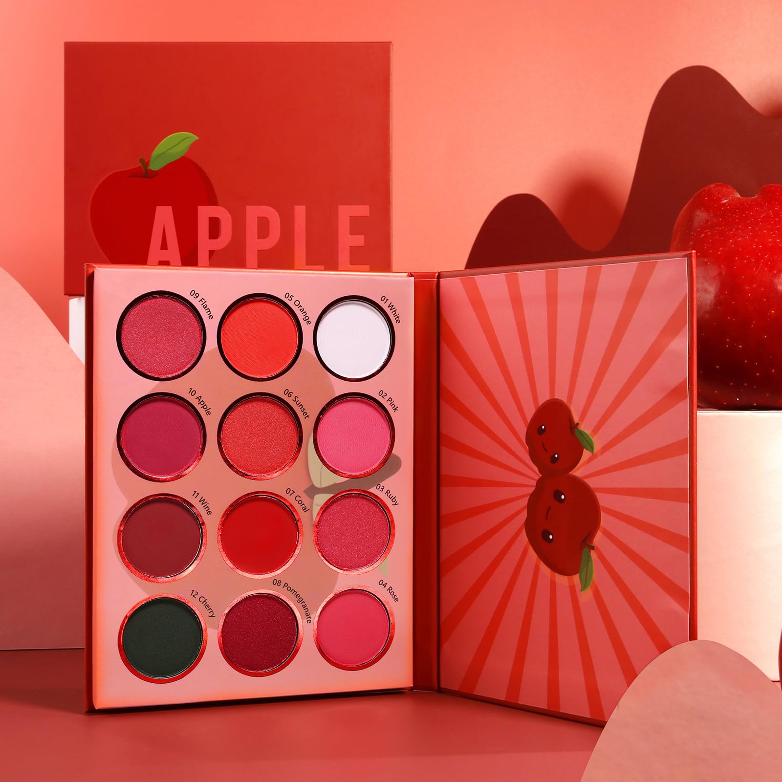 Paleta de sombras de ojos rojas, 12 colores mate brillante altamente pigmentado, paleta de maquillaje gótica roja, sombra de ojos brillante burdeos oscuro, rosa, melocotón, blanco, sombra de ojos 7