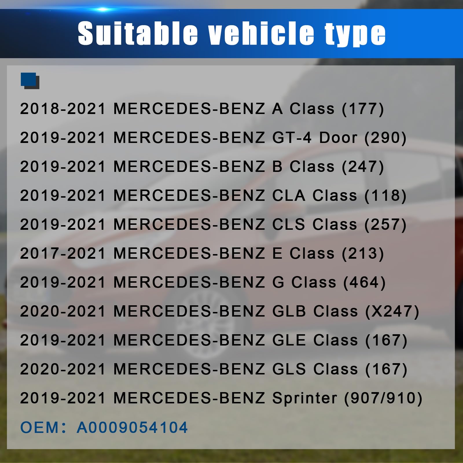 Sensor de Presión de Neumáticos Compatible con Mercedes-Benz A-Class B-Class E-Class Sprinter RDKS TPMS Compatible con CLA CLS GLA GLB GLE GLS W213 W177 W167 W247 W257 A0009054104