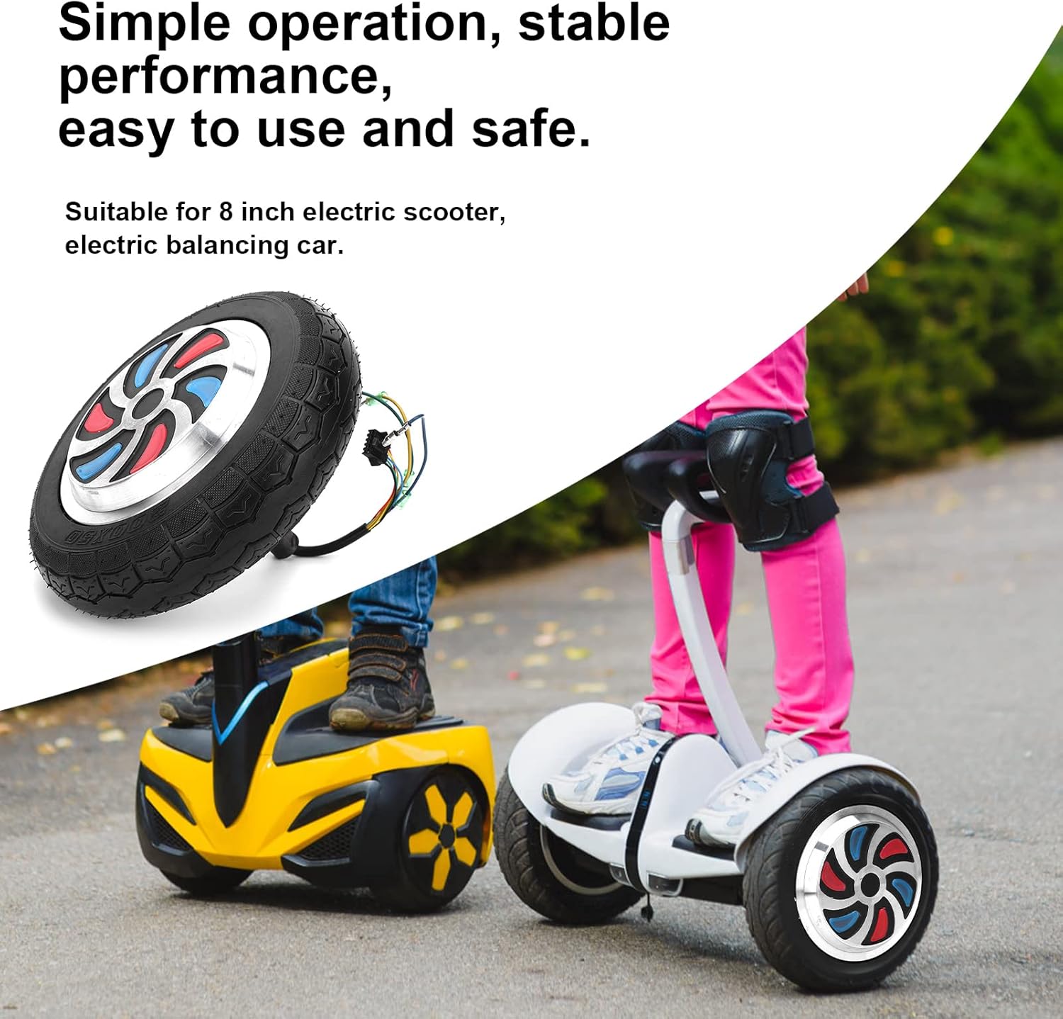 36V 350W Wheel Hub Motor, Scooter Hub Motor for 8inch Electric Scooter, Balancing Vehicle Replacement Part, Low Noise and High Performance, sturdy Rubber Tires, Powerful and Long Lasting