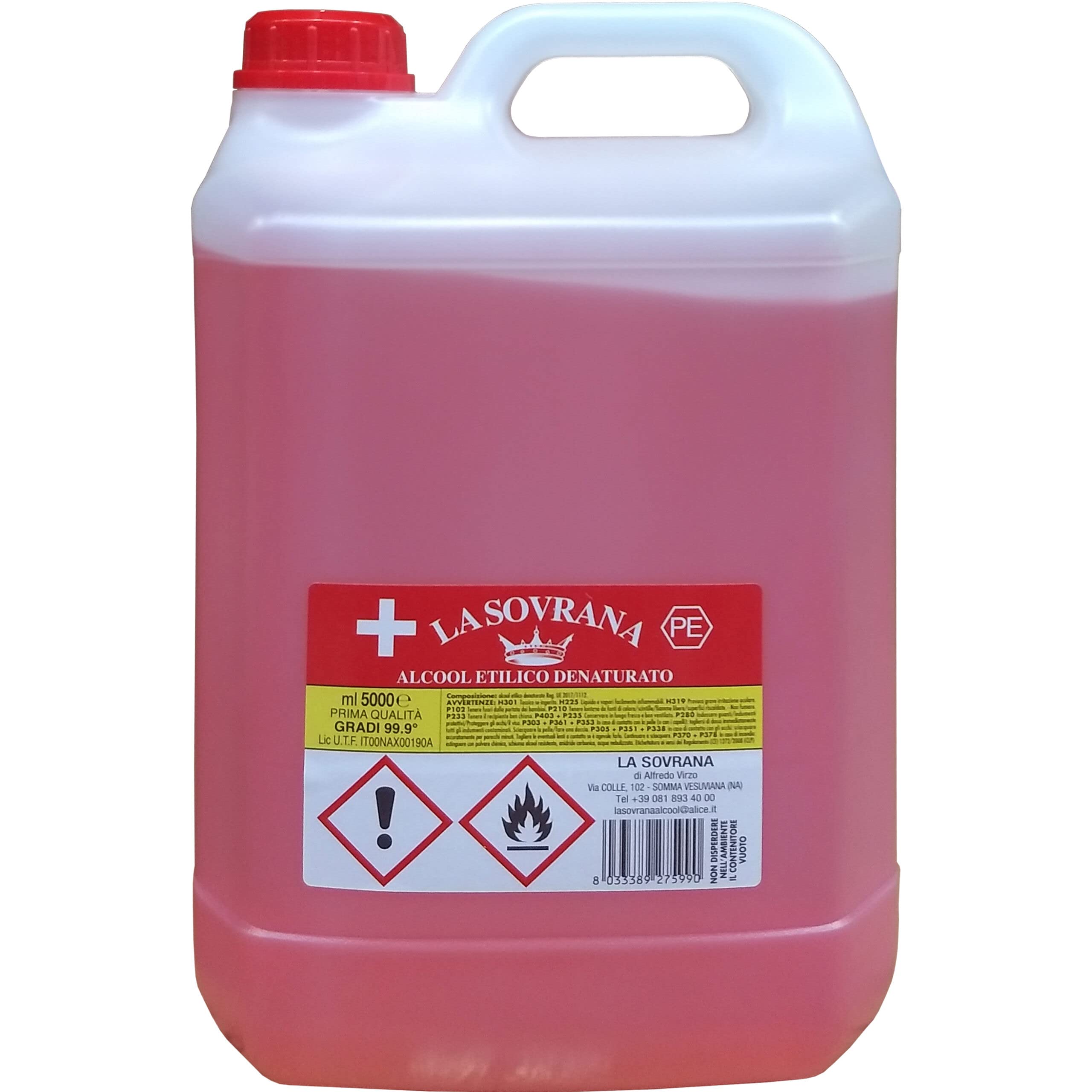 Alcool denaturato al 94° certificato tanica da 5 litri Alcol Etilico Denaturato regolamento UE 2017/1112 del 22/06/2017