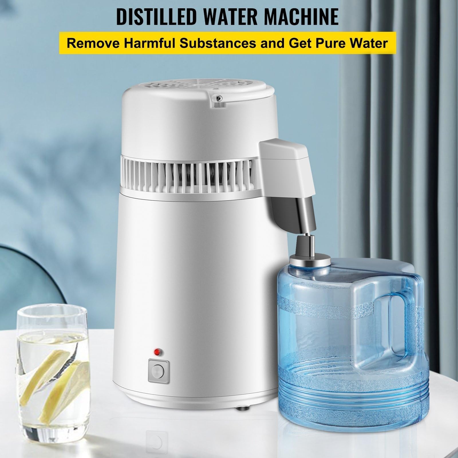 Máquina de Agua Destilada 4L Destilador de Agua Potable para Destiladores de Agua de 750W 1,2-2 L/H Destiladores de Agua,Destiladores Blancos de Acero Inoxidable 304,con Mango,Termostato