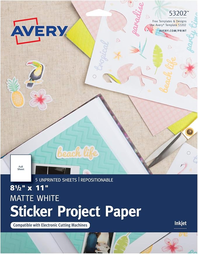 Amazon.com: Avery Printable Sticker Paper, 8.5" x 11", Inkjet Printer ...