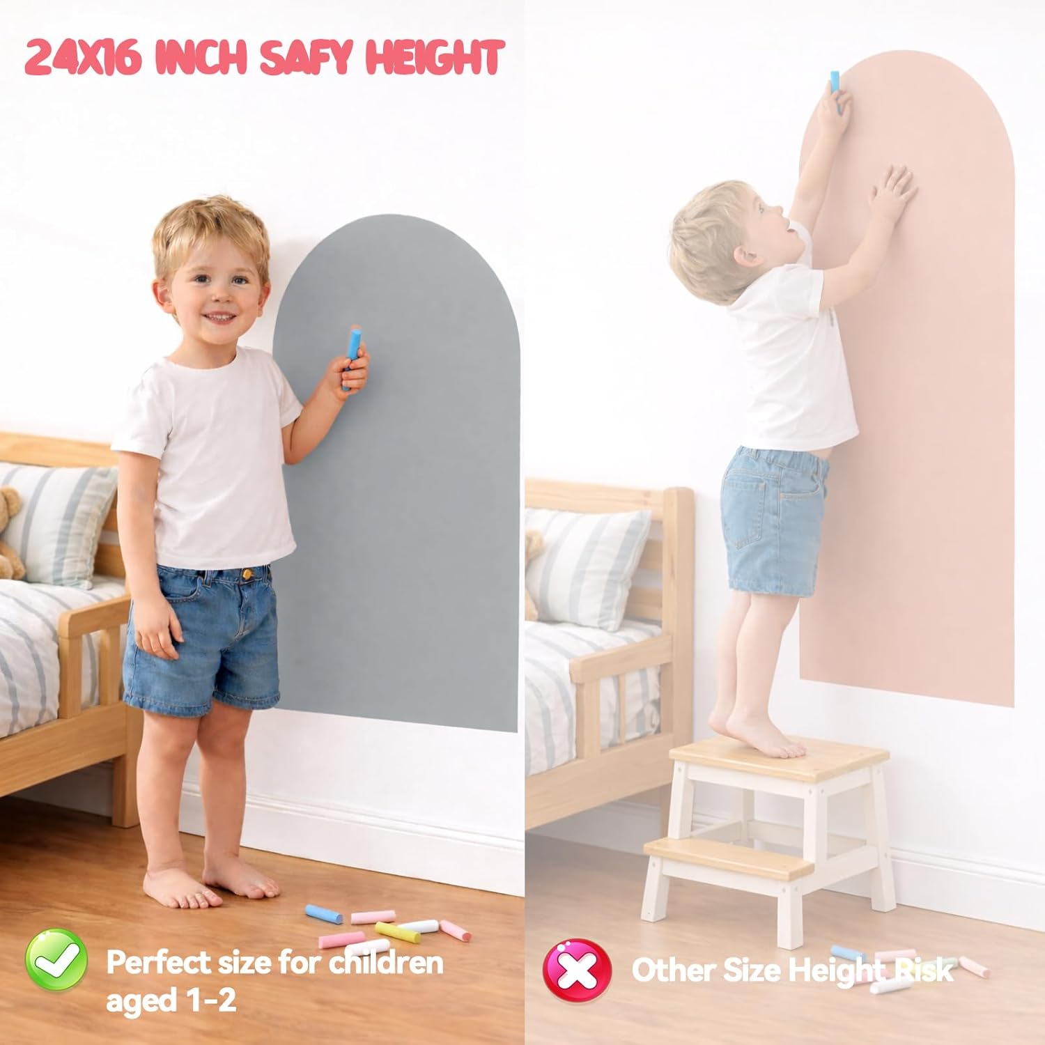 Magnetic Arch Wall Decal for Kids,Upgraded Thickened Magnetic Chalkboard for Most Wall,Suitable for Home Decoration Wallpaper and Children's Game Room (Grey, 16" W x 24" H)