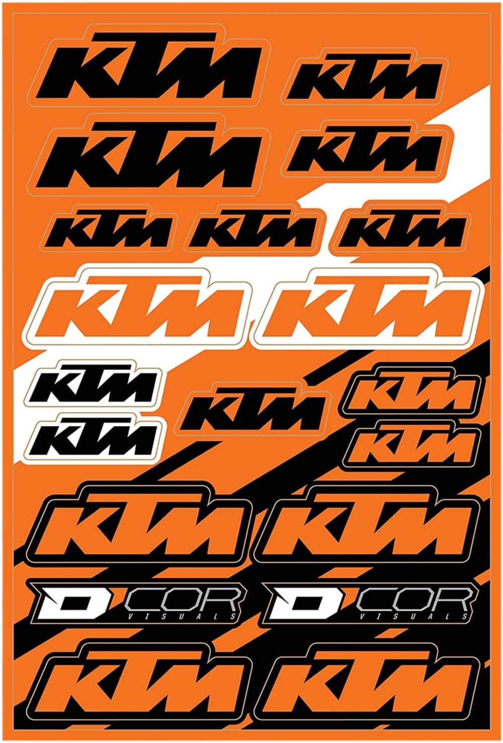 D'cor VisualsKTM 2 Decal Sheet – 12 Mil Thick Vinyl, Compatible with KTM – Durable MX Sticker Kit for Dirt Bikes, Trailers, and Gear – 19”x12”