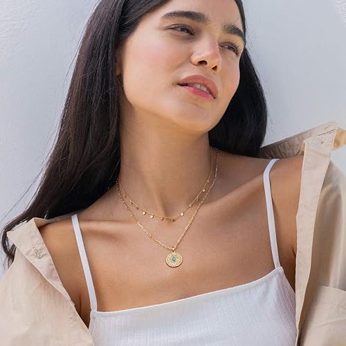 Miniatura 5 de Aobei Pearl Collar chapado en oro de 18 quilates con dije de cruz de corazón, corazón, estrella, león, mal de ojo, amor, medallón, clip de papel