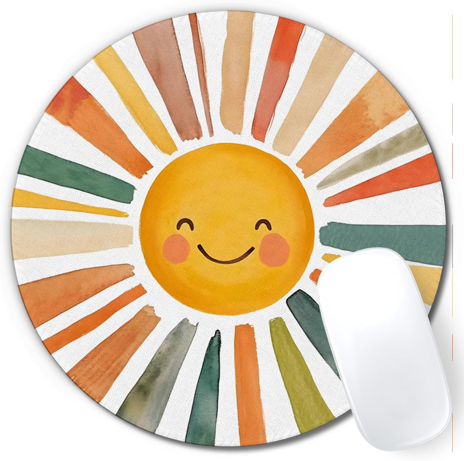 Boho Watercolor Rainbow Sun Mouse Pad,Cute Rainbow Sunshine Mouse Pads Mousepad for Desk Home Office Dorm Computers Laptop, Boho Office Supplies Desk Accessories, 7.9x7.9 Inch