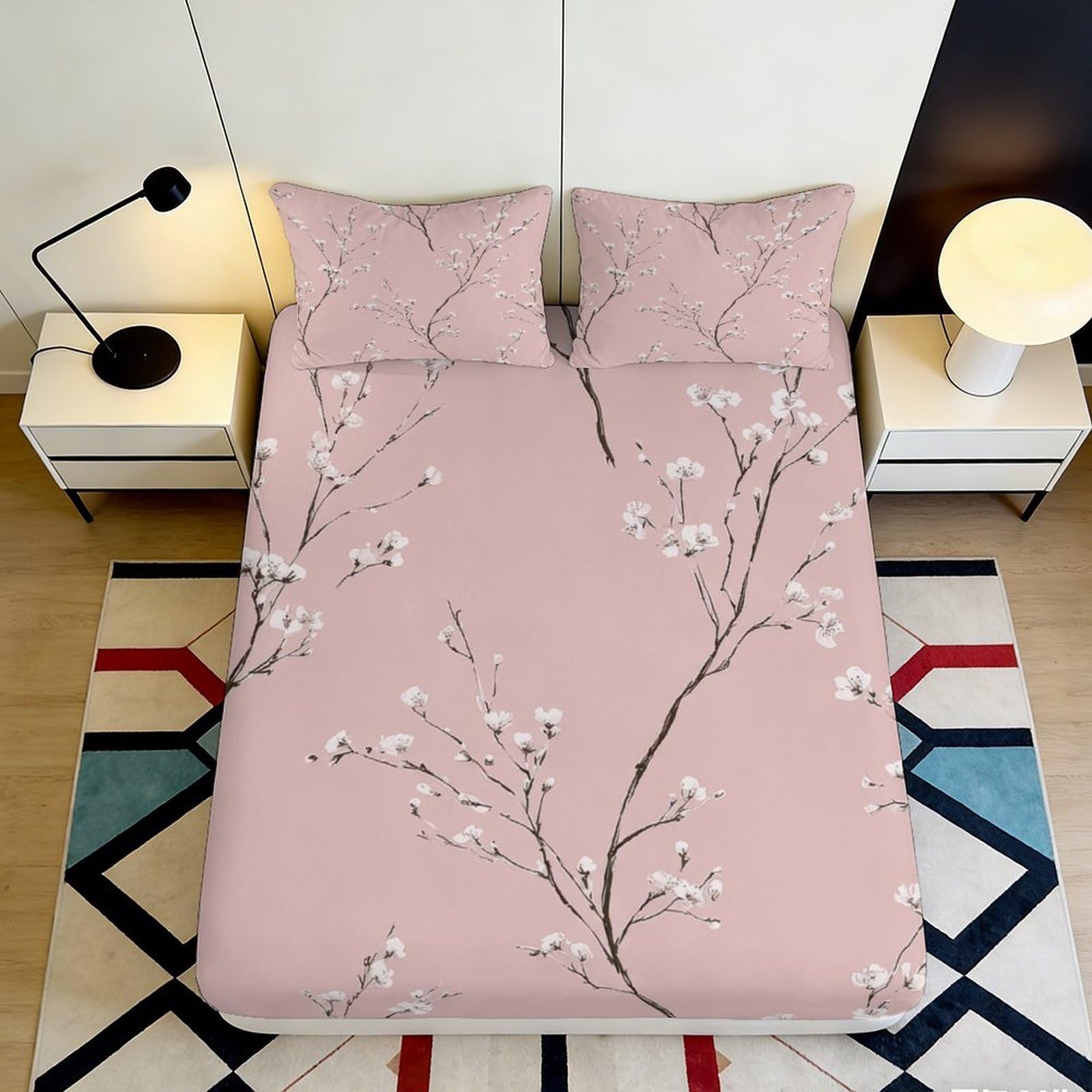Jqzkxnhpbr Style-2 3D Printed Blush Pink Blossom Fitted Sheet Microfiber Soft Floral Branch Mattress Cover For Bedroom Dorm Decor 90X200x25cm