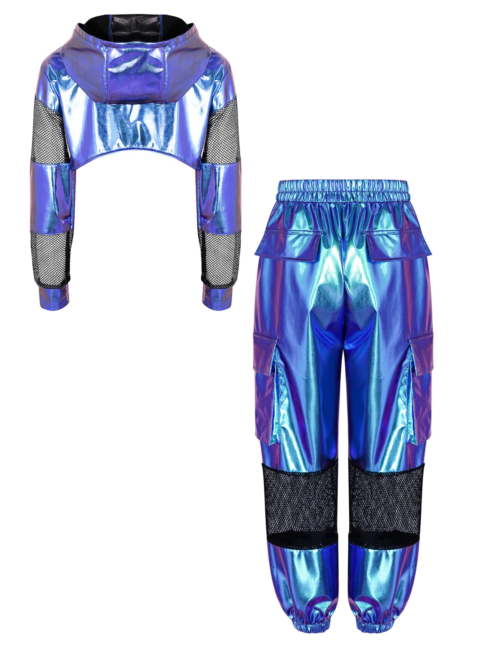 Bambina Abito Metallico Set Abbigliamento Danza Abbigliamento Danza Blu 9-10 anni