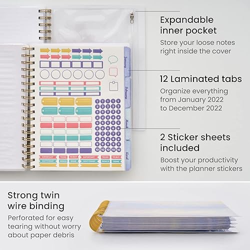 Miniatura 2 de Arteza Agenda mensual 2022, 205 páginas interiores, diseño floral de acuarela, 9.1 x 7.3 pulgadas, planificador de 12 meses, suministros de oficina