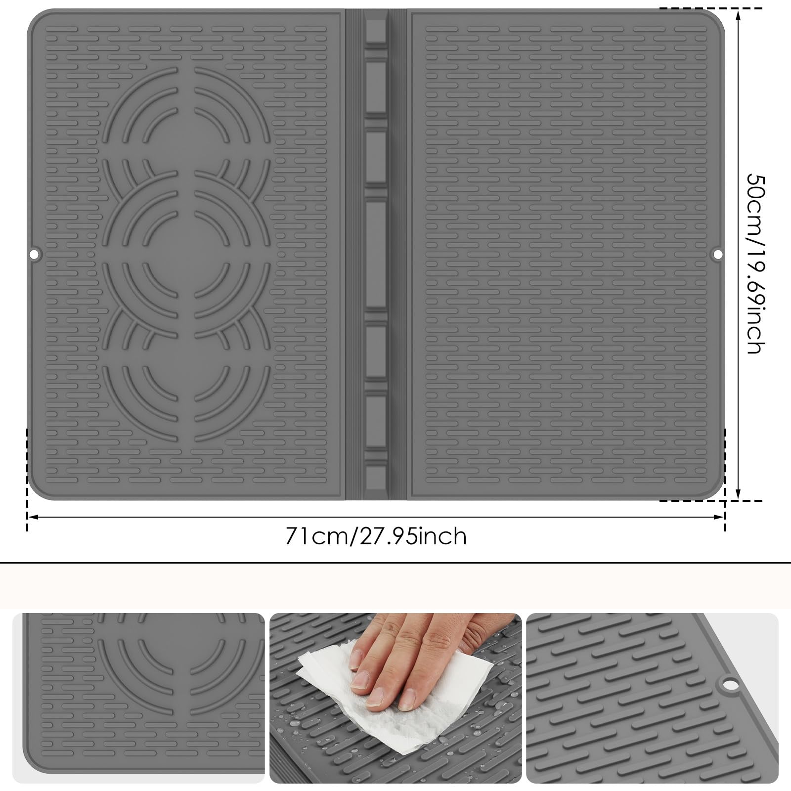 Küchenarbeitsplatte, große Abtropffläche aus Silikon, faltbare Abtropfmatte aus Silikon, multifunktionale, rutschfeste Topf- und Schüssel-Utensilien-Untersetzer, Abtropfmatte aus Silikon for Küche und