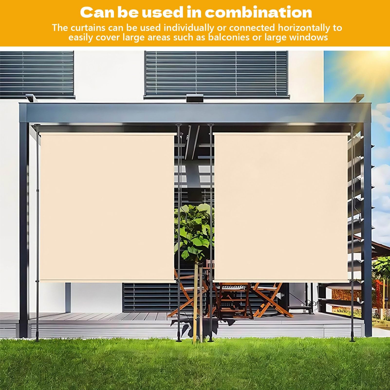 Tenda a rullo regolabile per esterni, tenda retrattile manuale con manovella, parasole verticale e per cortile, giardino, patio (marrone, 150 cm)