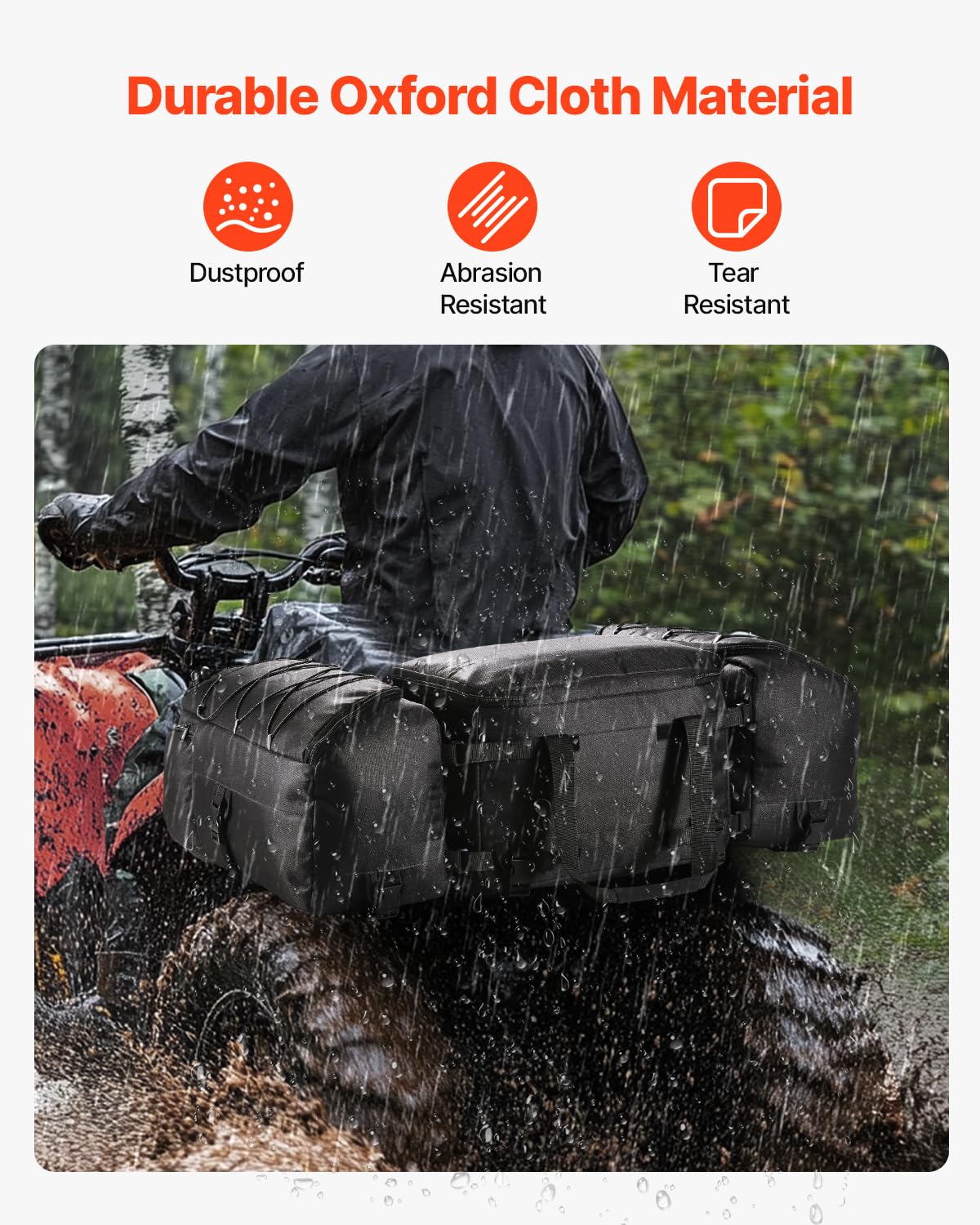 VEVOR Bolsa de Almacenamiento Trasera para ATV 74 L con Bolsa Térmica Aislante, de Tela Oxford 600D, con Portaequipaje Trasero, Compatible con Vehículos ATV, UTV y Can-Am, 880 x 580 x 280 mm