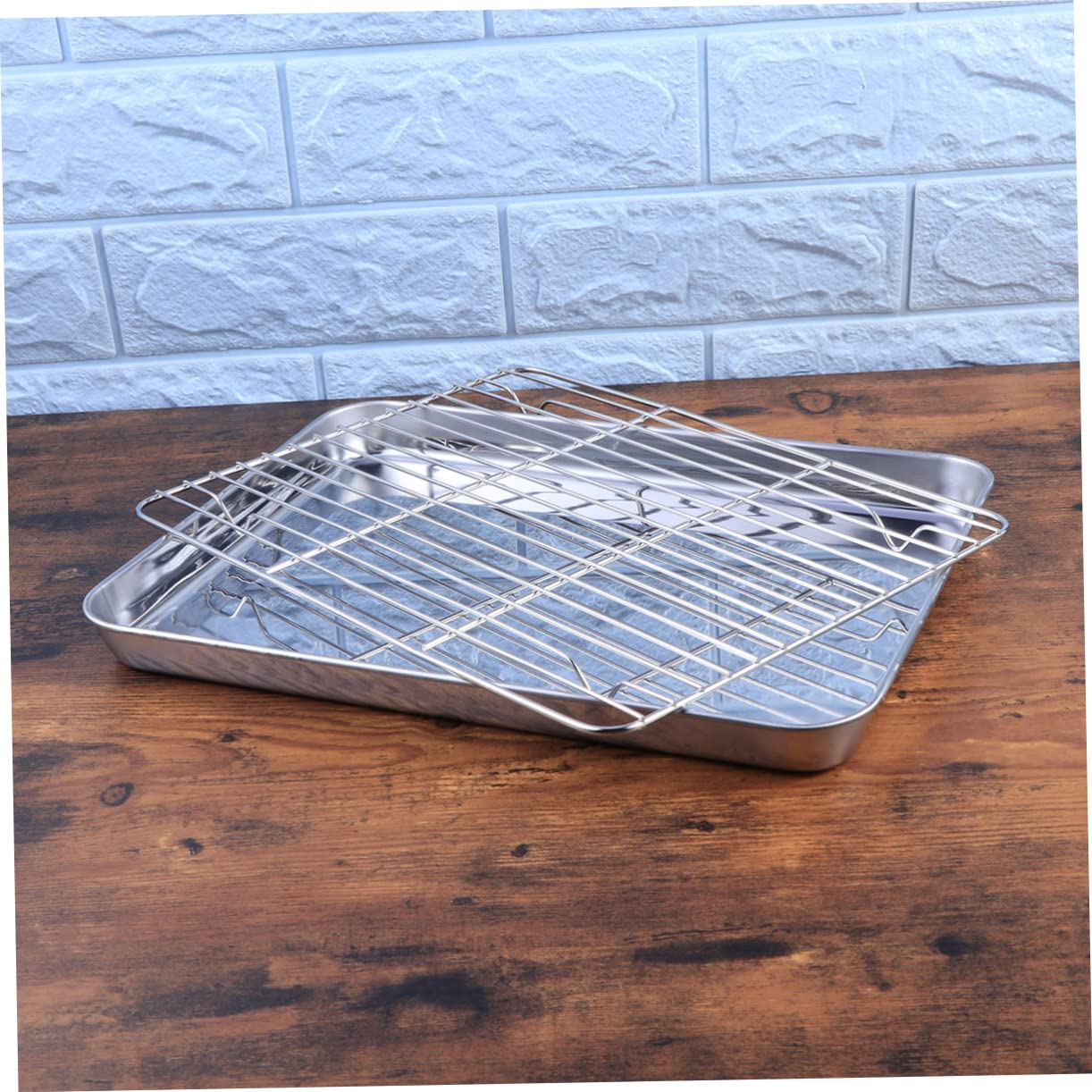 STOBAZA Ensemble Accessoire Pâtisserie Professionnel 2 Pièces Plaque de Cuisson et Grille de Refroidissement en Acier Inoxydable Argenté Ustensiles Sûrs pour Gâteaux et Cornbread