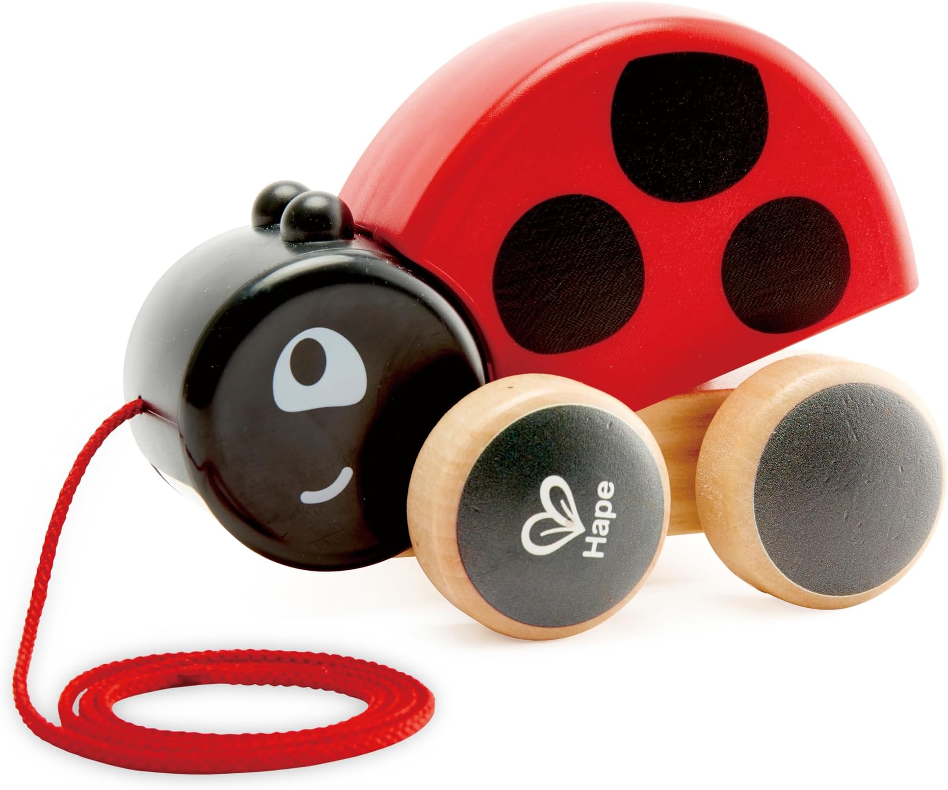 Hape Ladybug Pull-Along Toy for Toddlers | Wooden Push & Pull Animal Toy with Flapping Wings | Interactive Educational Toy for Motor Skills and Active Play | Bright, Durable Design, Ages 12+ Months
