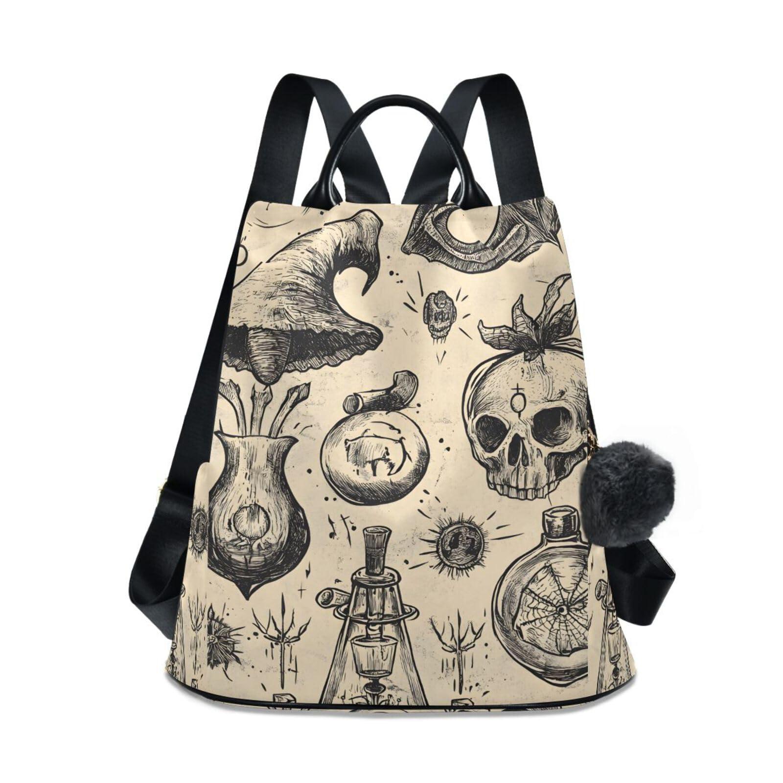 Mysterious Skull Bottles Backpack for Women Anti Theft Large Fashion Travel Shoulder Bag Purse Rucksack Lightweight