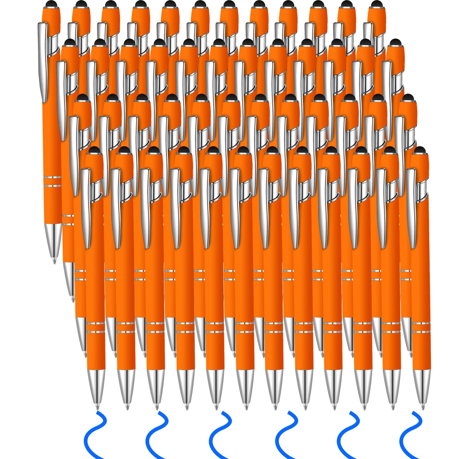 50 bolígrafos de tinta azul con lápiz capacitivo 2 en 1 para pantallas táctiles, bolígrafo de agradecimiento 2 en 1, regalo para colegas, compañeros de trabajo, oficina (naranja)