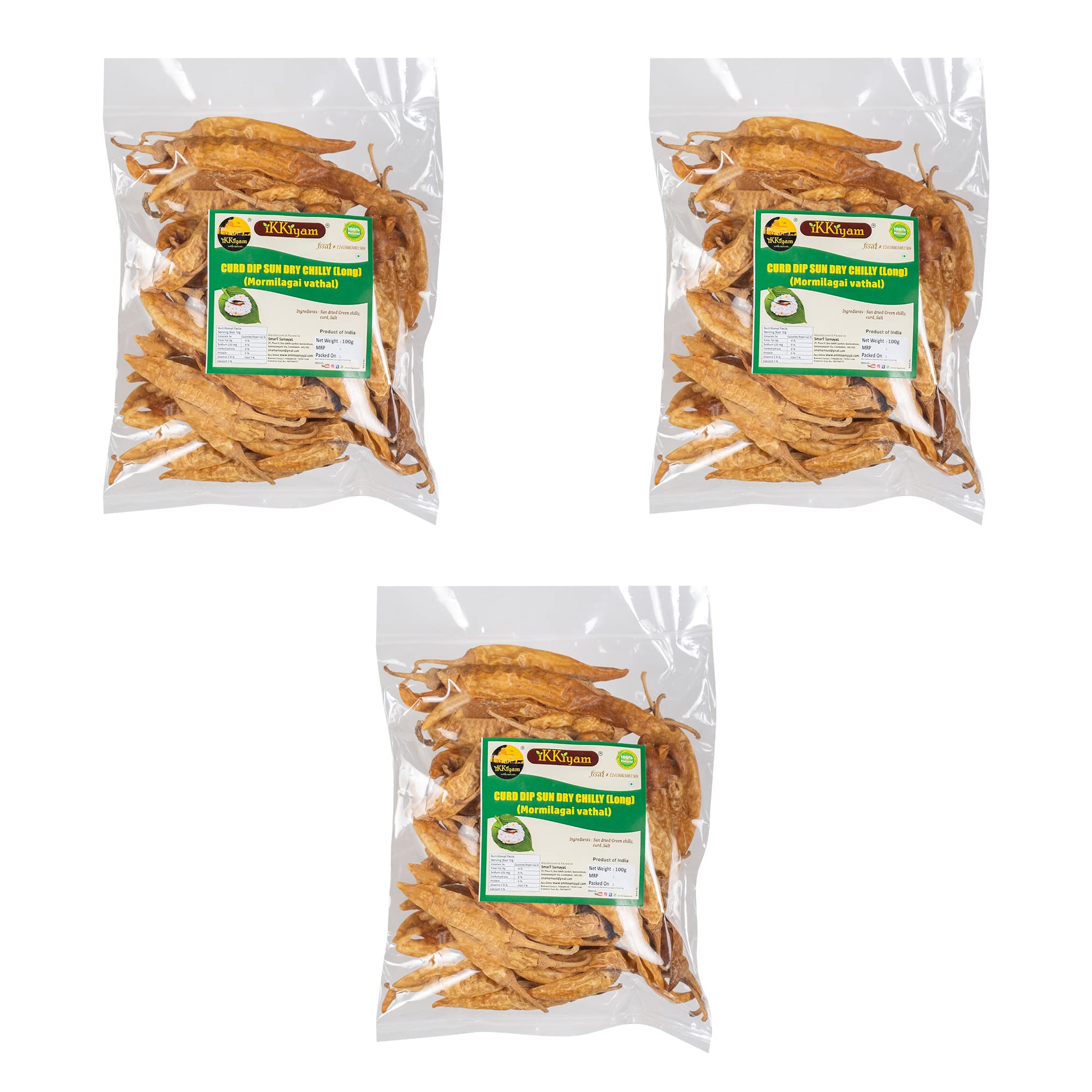 Ikkiyam Curd Dip Sun Dry long Chilly | MorMilagai Vathal | Premium & Organic Chillis | Dahi Mirchi | Thayyir Chilli | Pure & Natural Spicy Chillys | Deliciously Meal | Pack of 3 | 100 gram each (B0B4ZXD7KJ) Amazon Price History, Amazon Price Tracker