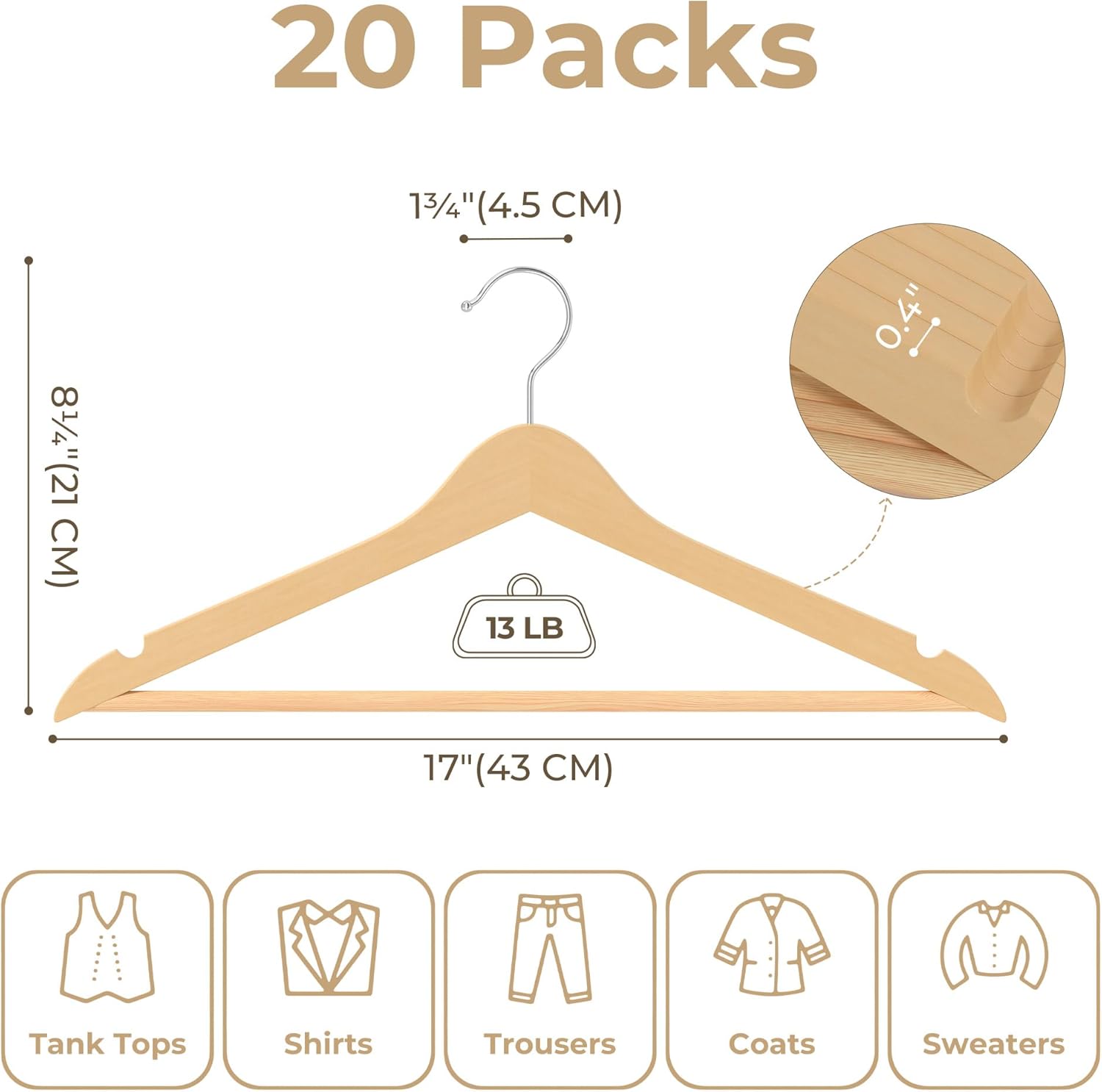 GRANNY SAYS 2 Pack Large Under Bed Storage, Underbed Organizer with Zipper Lid for Bedroom & Clothes Hangers for Closet, 20 Pack Wood Hanger