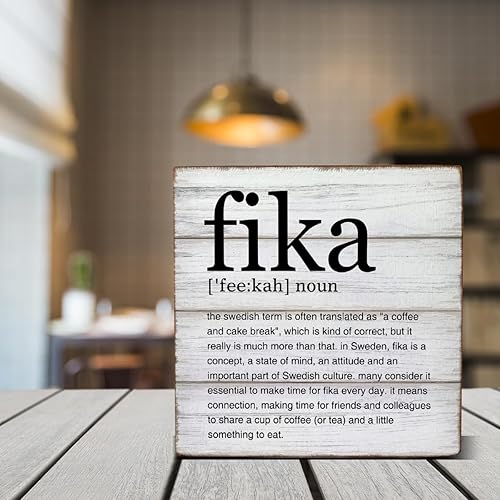 Miniatura 4 de Fika Definition Art - Letrero de madera para escritorio sueco, decoración del hogar para escritorio, mesa, estante de 5 x 5 pulgadas