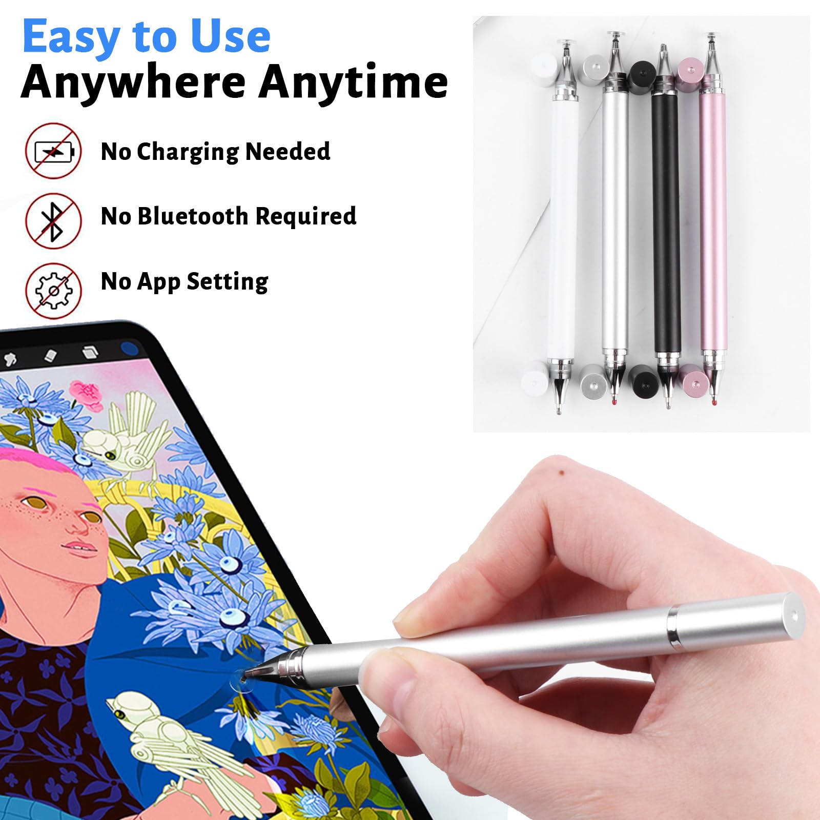 Lot De 6 Stylets Tactiles Double Extrémité Silicone - Stylet Précis Pour Tablette, Smartphone, Écran Tactile (Blanc, Noir, Or Rose)