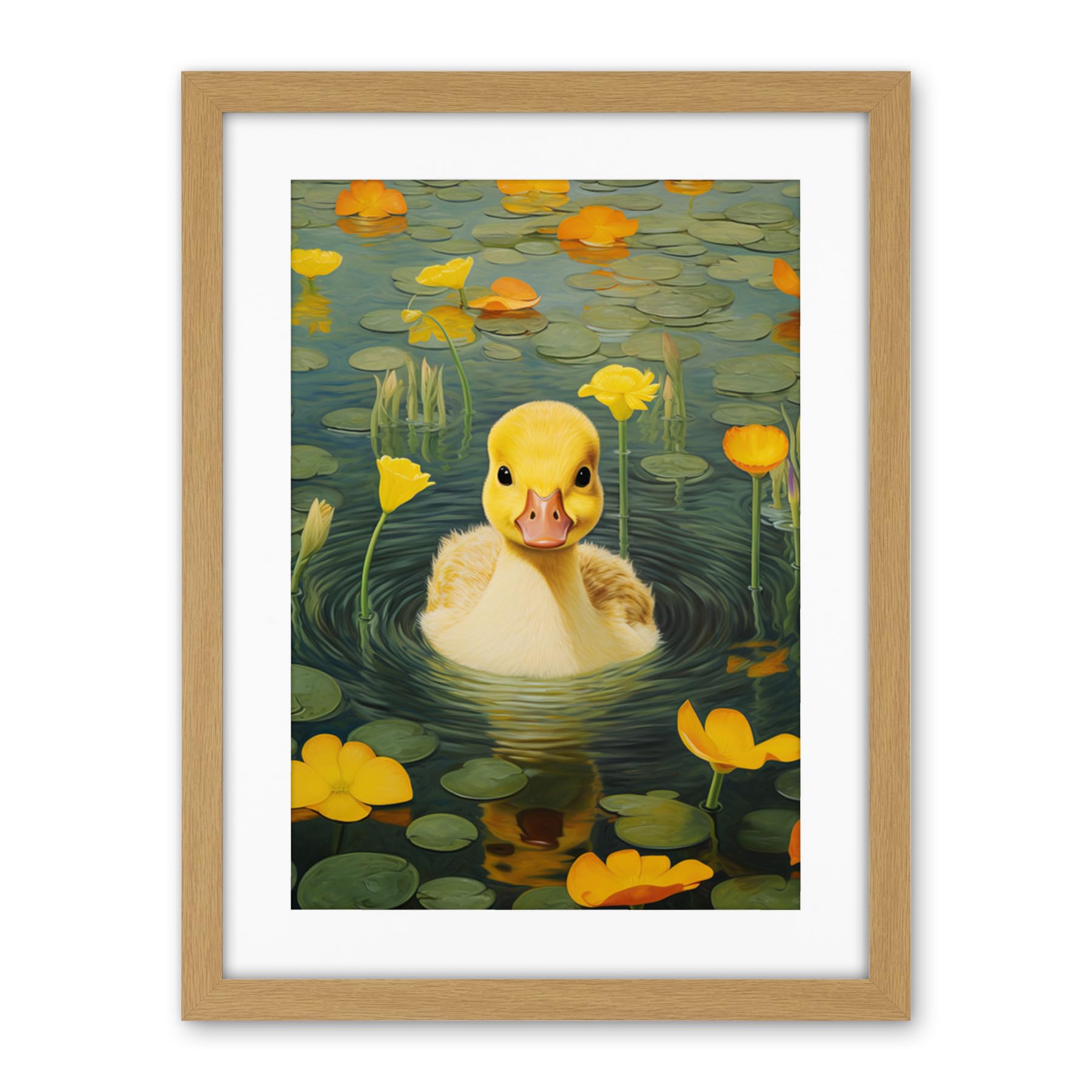 Artery8 Whirlpool Duckling Lily Pads and Flowers Kids Bedroom Nursery Artwork Framed Wall Art Print 18X24 Inch